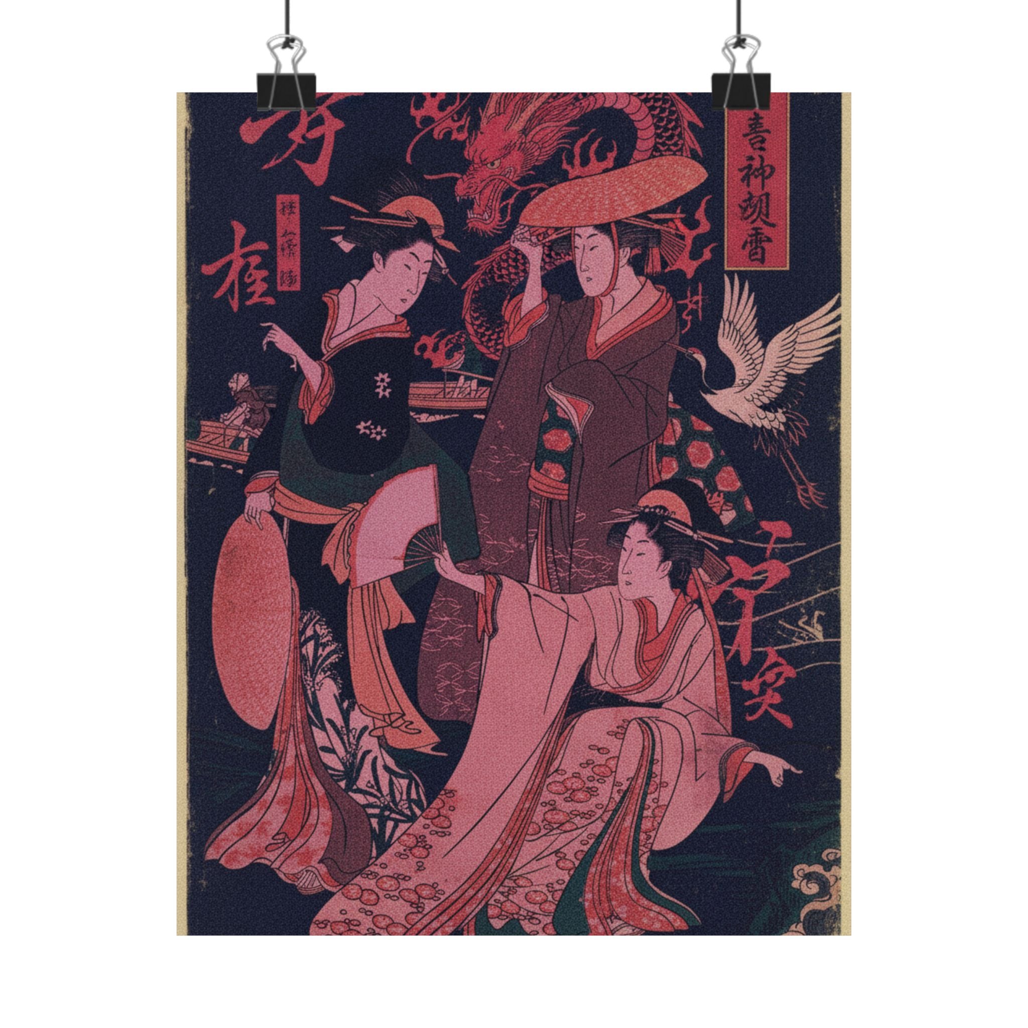 Japanese Street — Three Young Ladies By The Seashore — Matte Poster