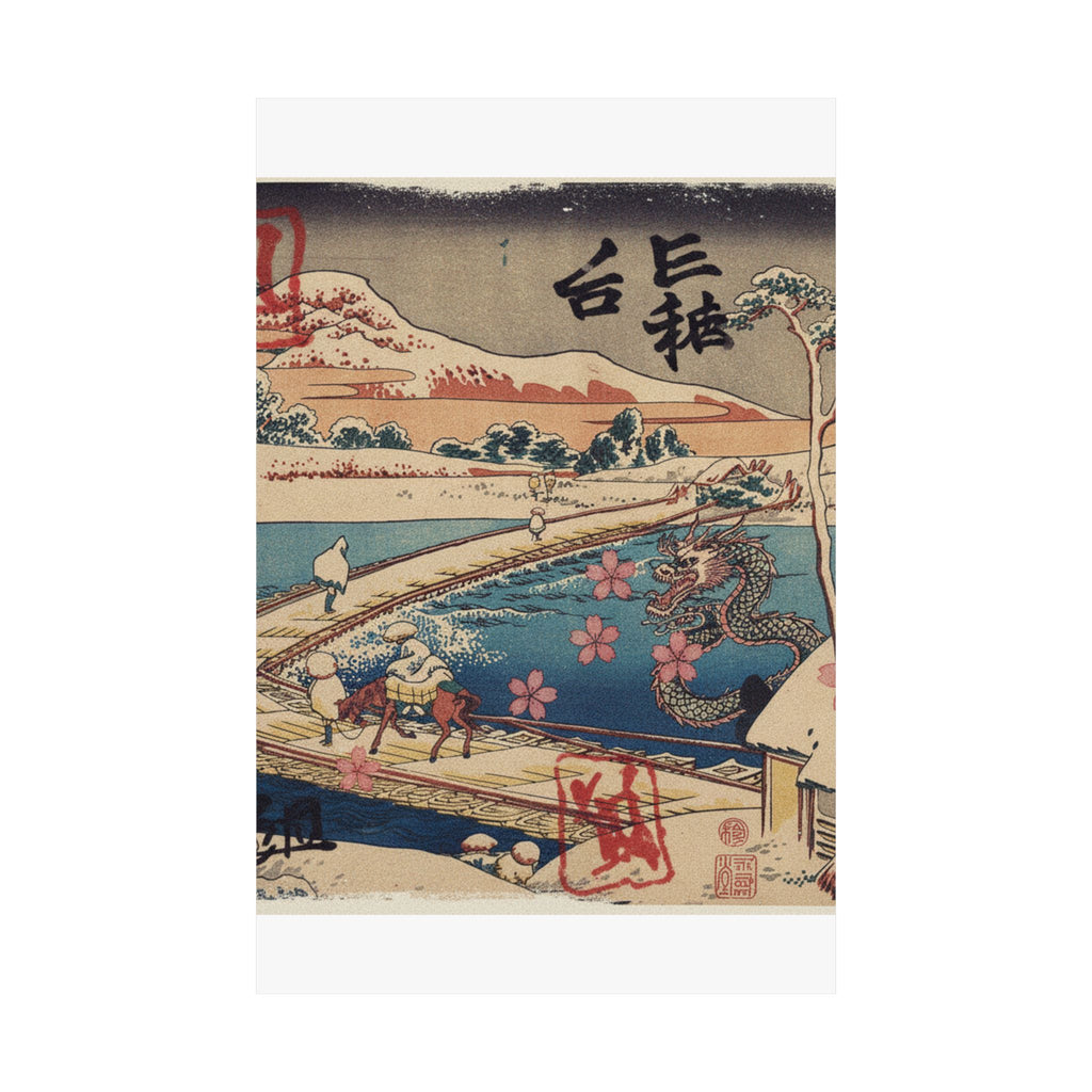 Japanese Street — Old View Of The Boat-Bridge At Sano In Kōzuke Province (Kōzuke Sano Funabashi No — Matte Poster