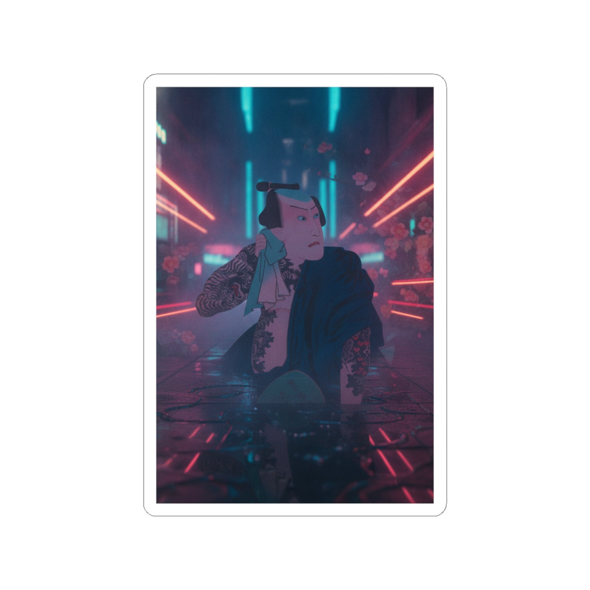 Neon Noir — The Actor Kawarazaki Gonjūrō I As Ude No Kisaburō, Likened To Wu Song The Asceti — Kiss-Cut Sticker