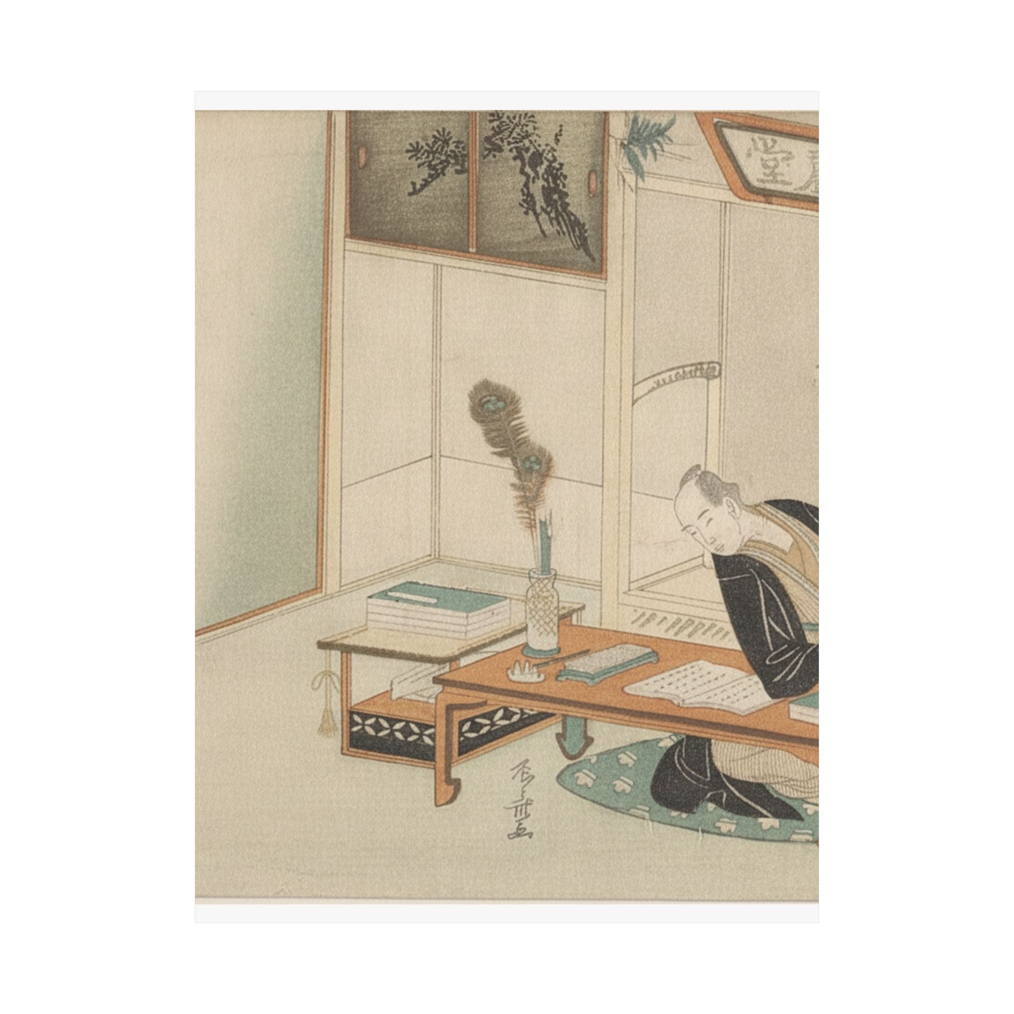 Botanical — Man Seated With His Reading And Writing Materials Before Him — Matte Poster