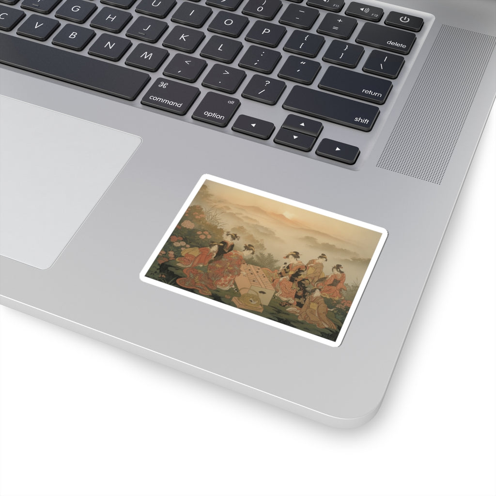 Scenic Nature — Two Young Women Playing A Game Of Sugoroku — Kiss-Cut Sticker