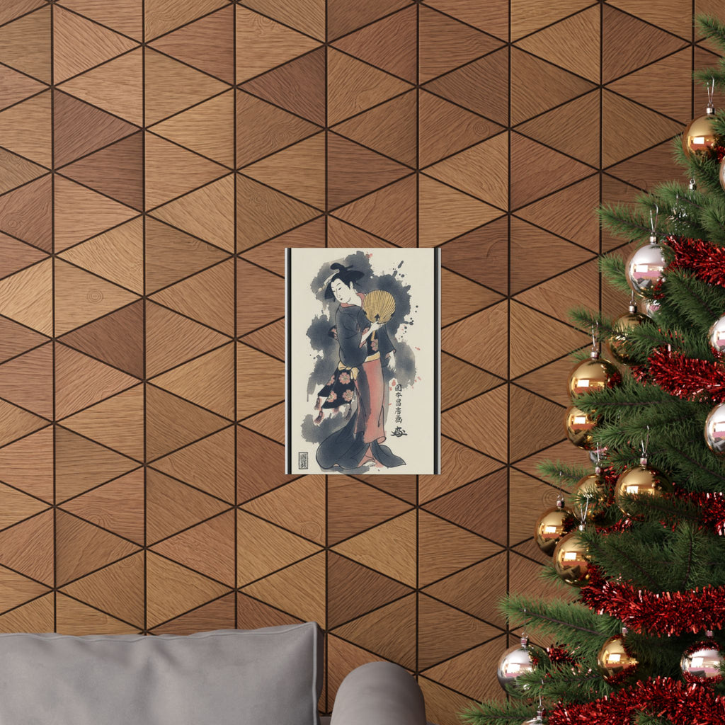 Watercolor — Girl With Fan — Matte Poster