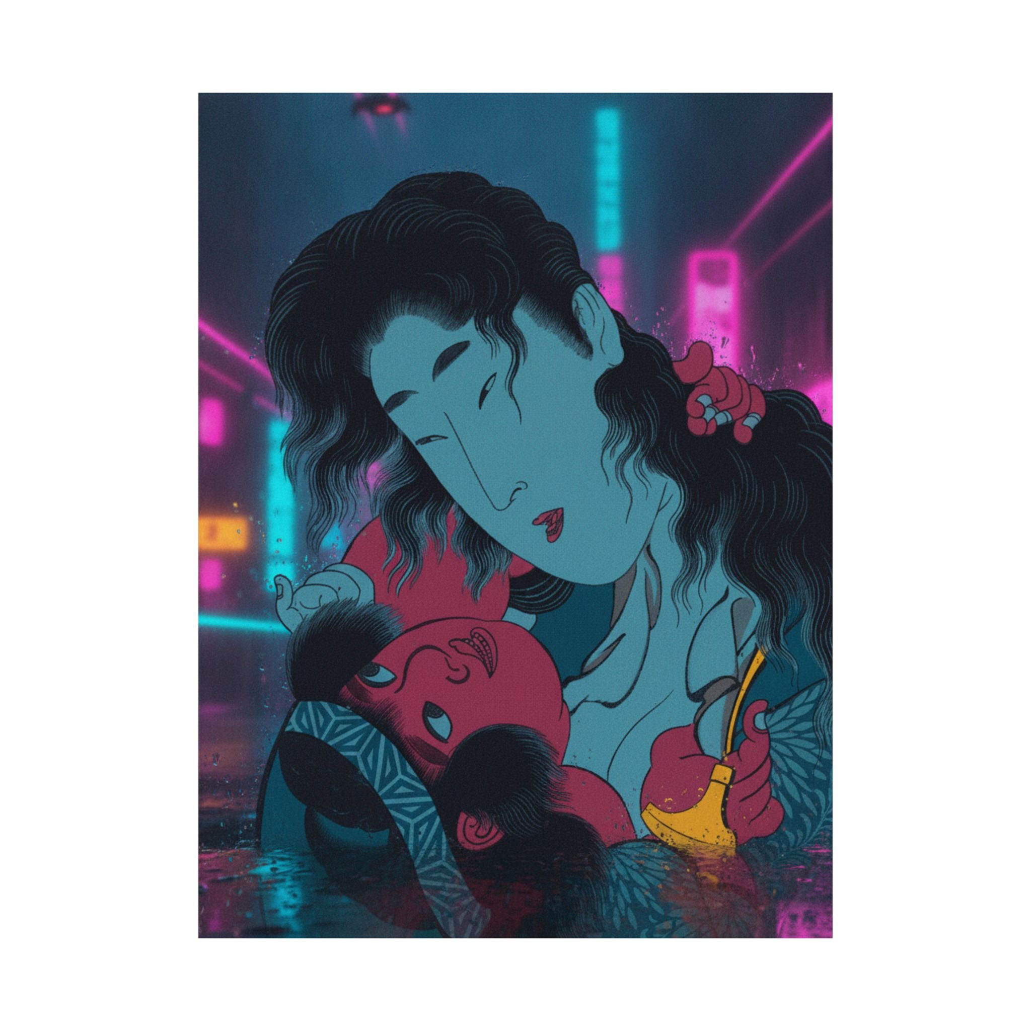 Neon Noir — Yamauba Playing With Kintarō — Matte Poster