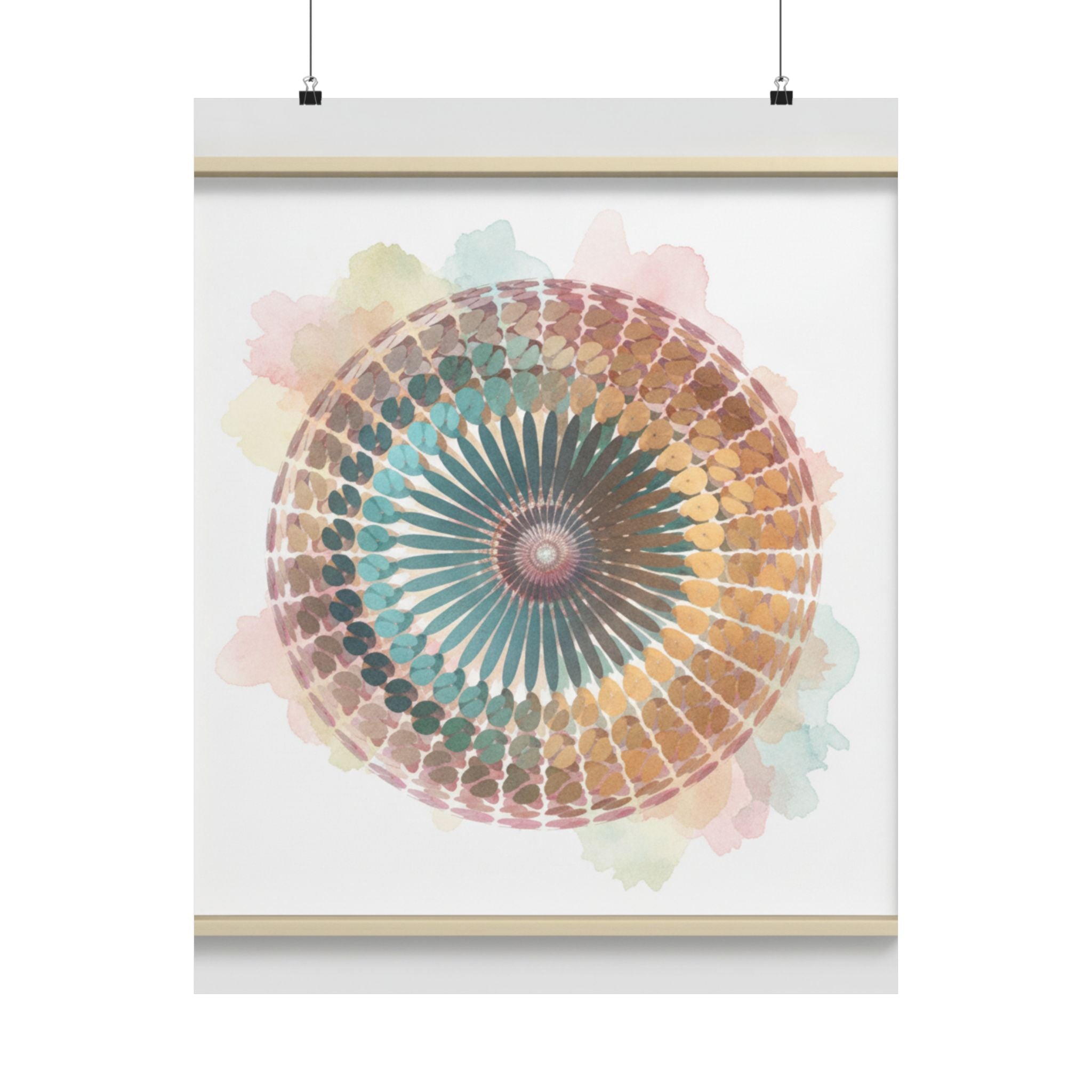 Terracotta and Teal Watercolour Spiral Mandala Poster