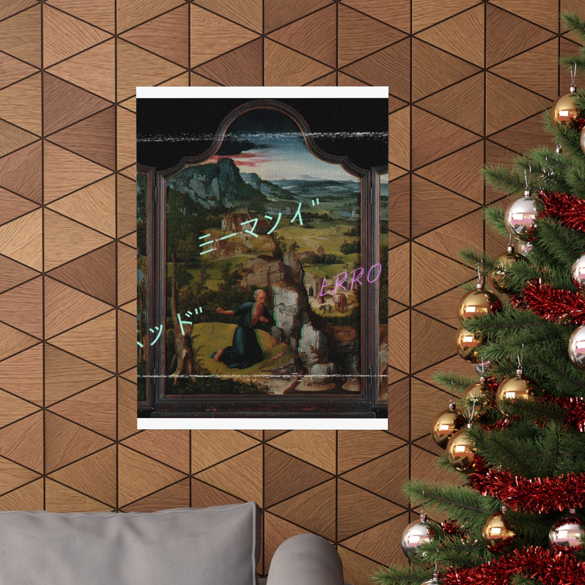 Glitched Renaissance Triptych Vaporwave ERROR Matte Poster