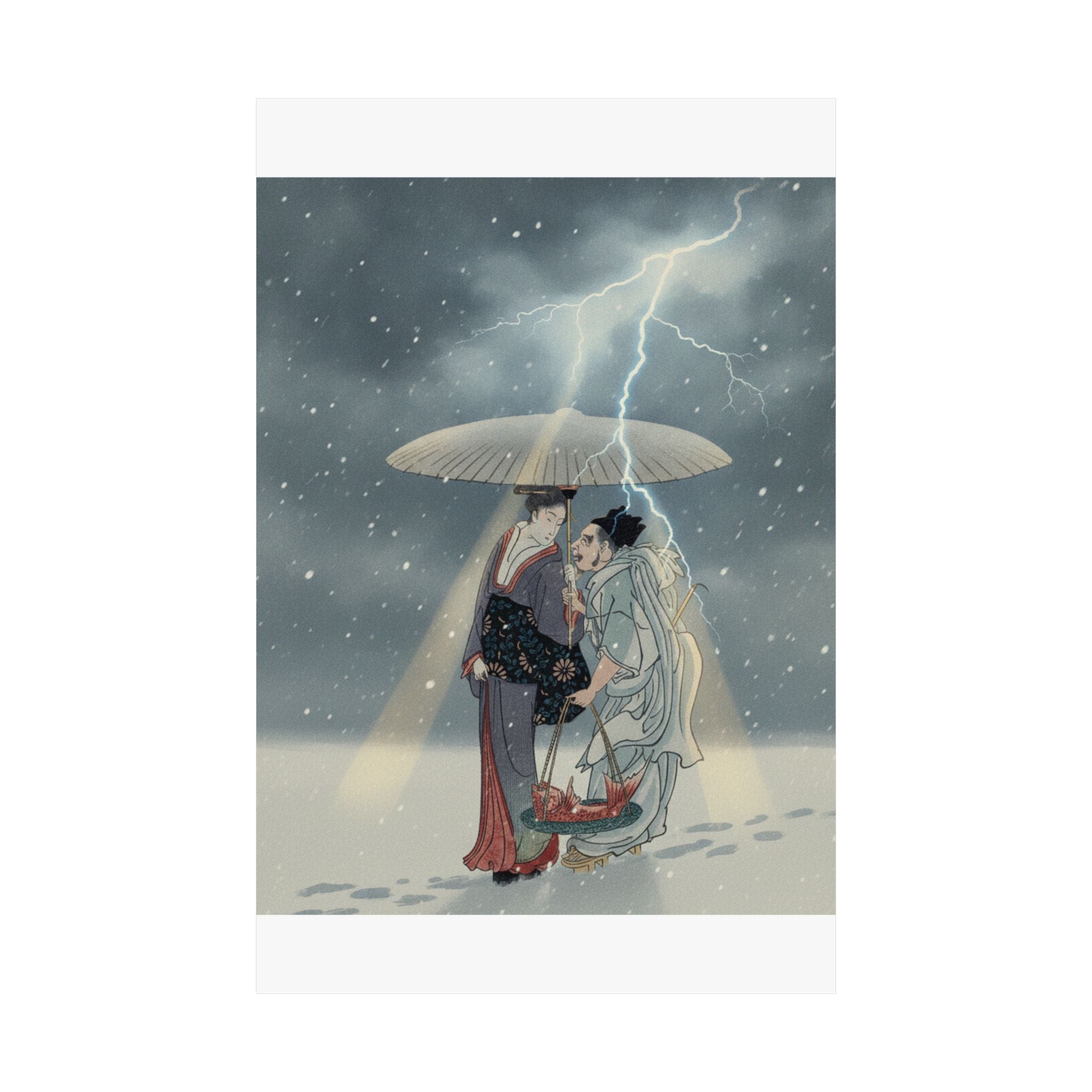 Dramatic Storm — Ebisu And Benten Walking In The Snow — Matte Poster
