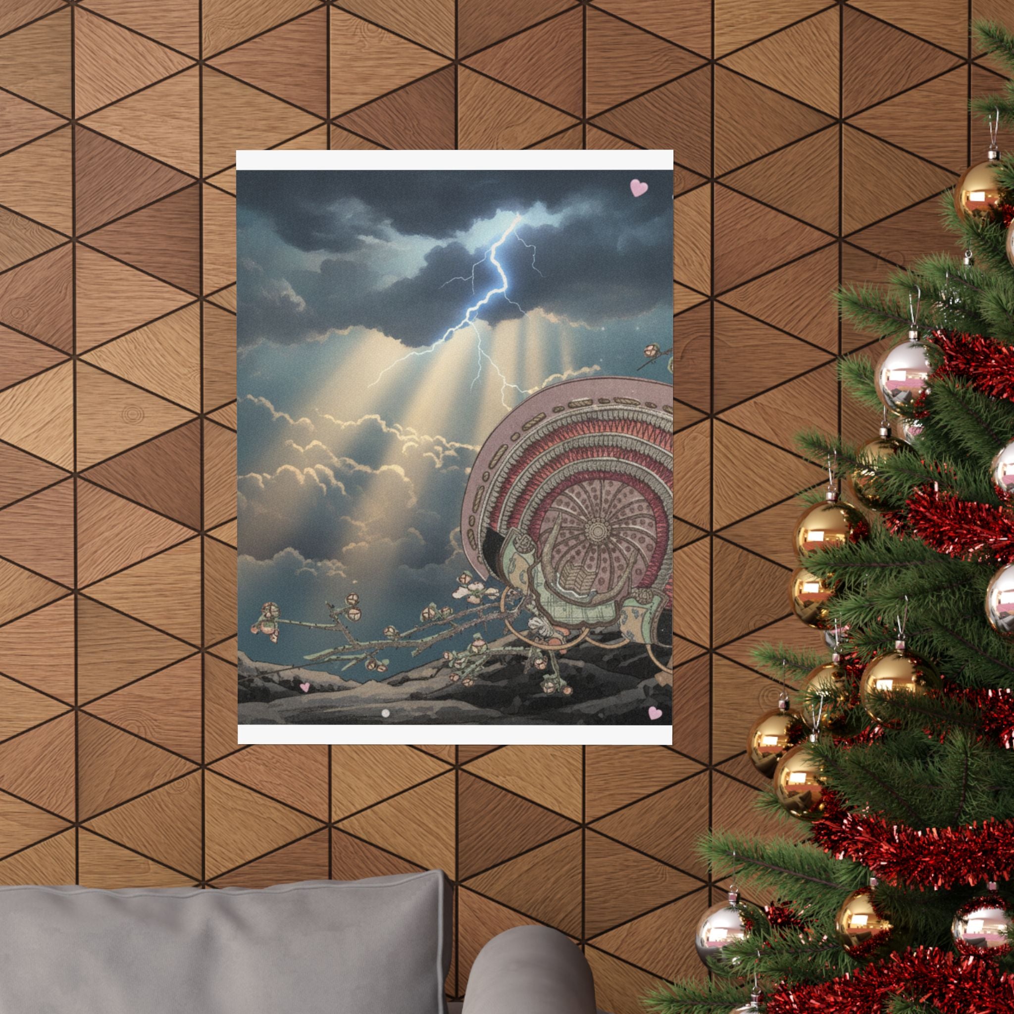 Dramatic Storm — Helmet And Plum Blossoms — Matte Poster
