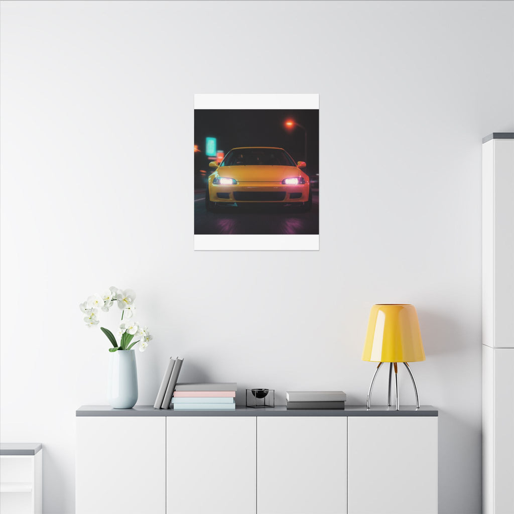 Neon Night JDM Yellow Coupe Street Matte Canvas