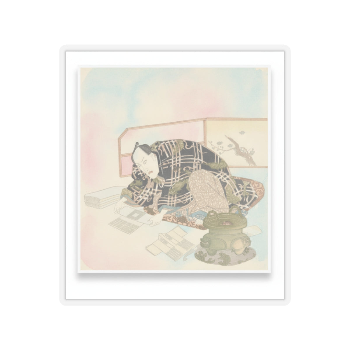 Watercolor — Ichikawa Danjūrō Vii Preparing New Year'S Gifts — Kiss-Cut Sticker