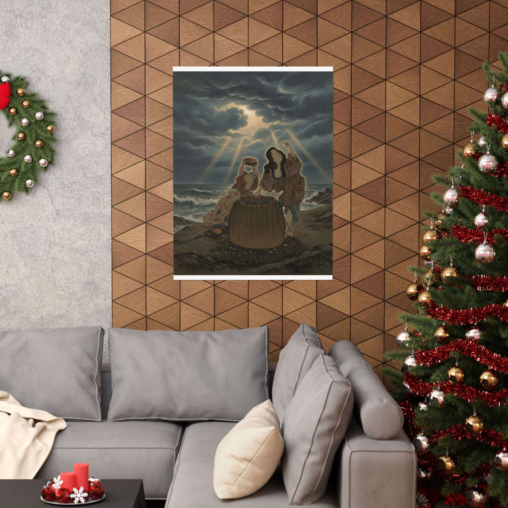 Dramatic Storm — Fisherwoman With A Basket And Two Boys — Matte Poster