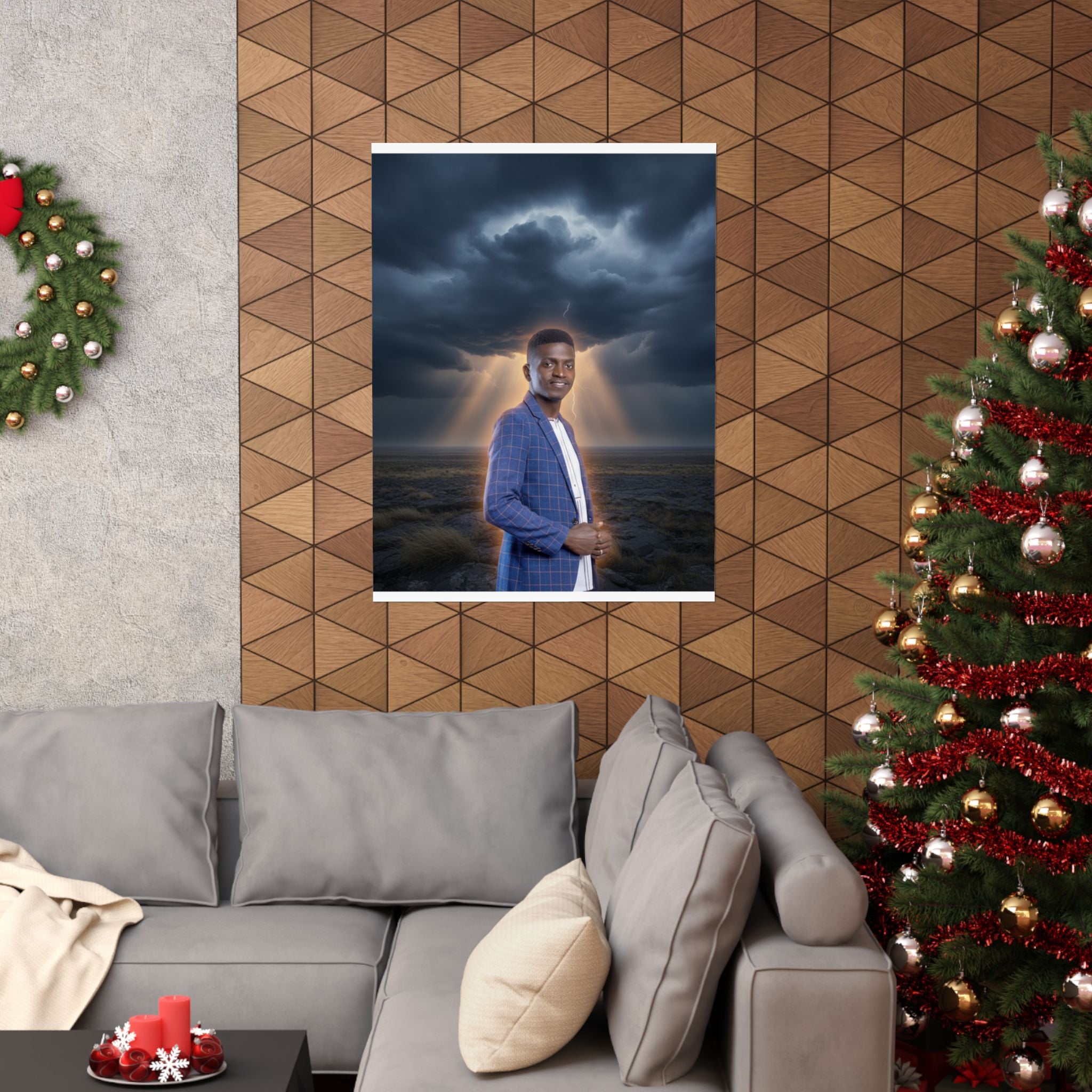 Smiling Man Blue Check Blazer Storm Sunrays Matte Poster