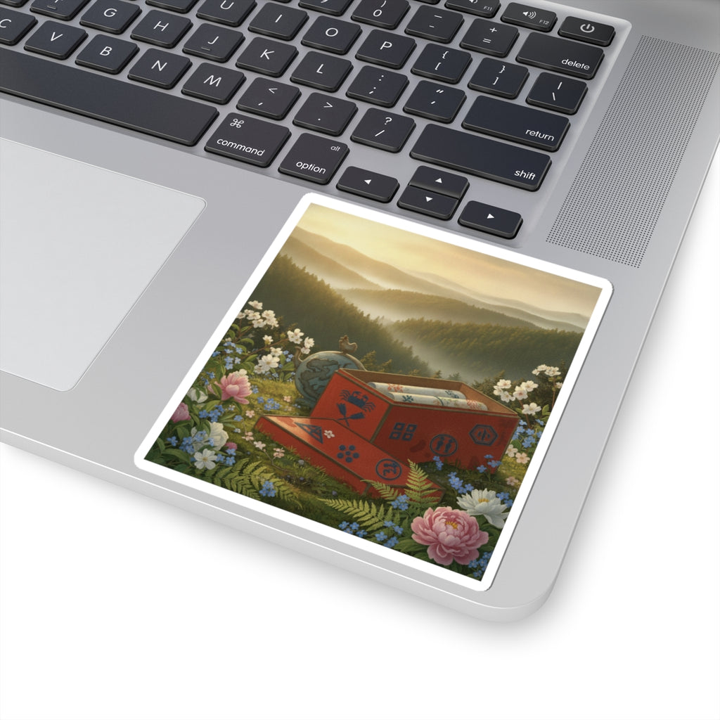 Scenic Nature — Red Lacquer Box And Water-Pot — Kiss-Cut Sticker