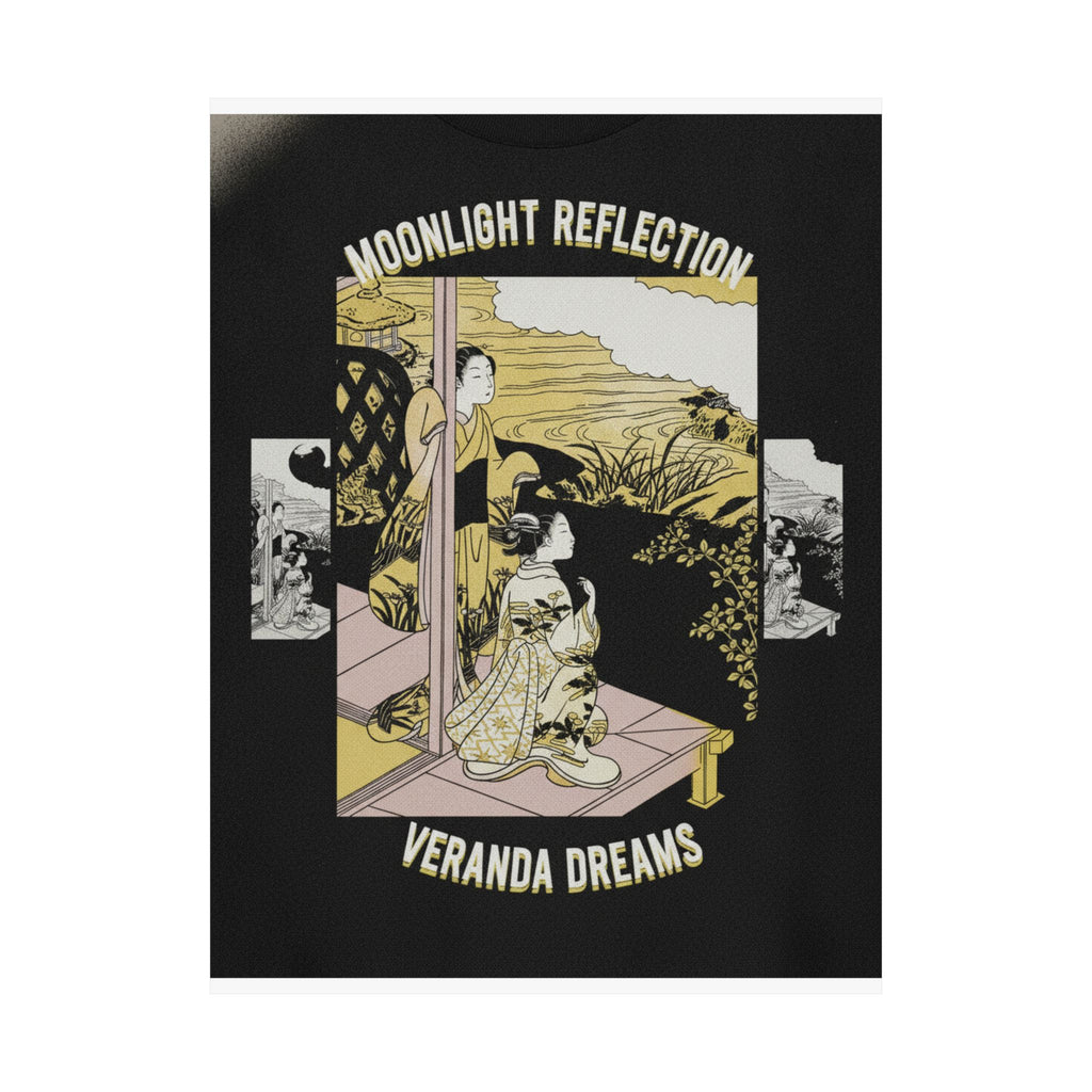Streetwear Collage — Two Girls On A Veranda Beside A Stream With The Moon — Matte Poster