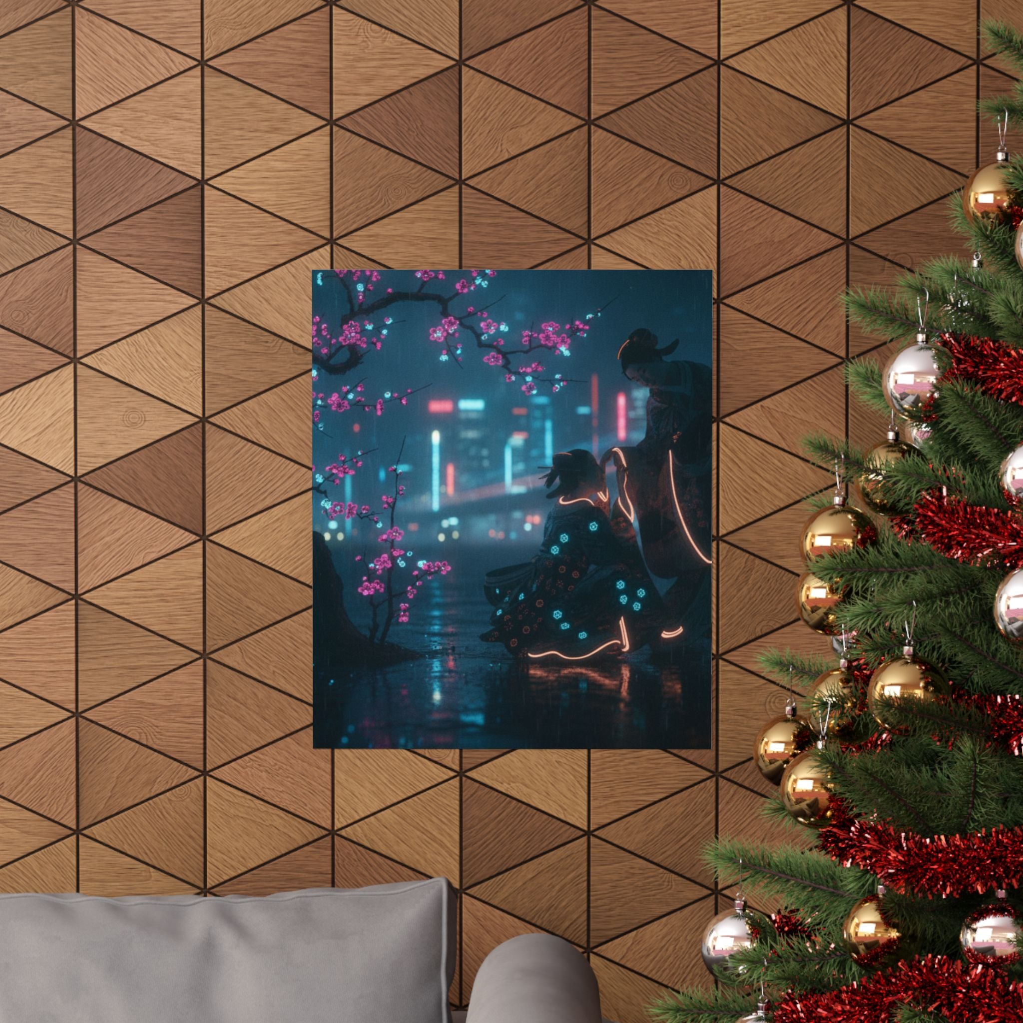 Neon Noir — Two Girls Under Plum Tree — Matte Poster