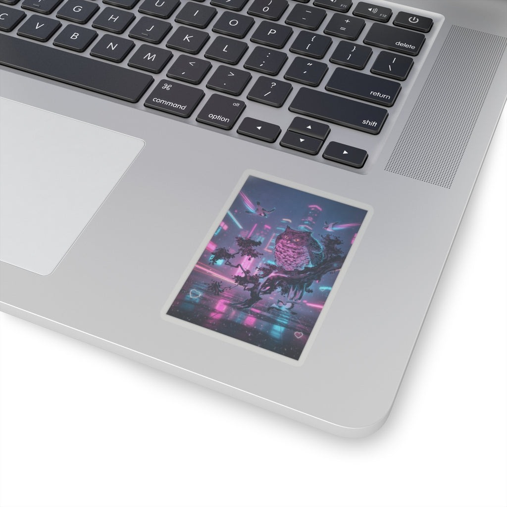 Neon Noir — Owl And Two Swallows — Kiss-Cut Sticker