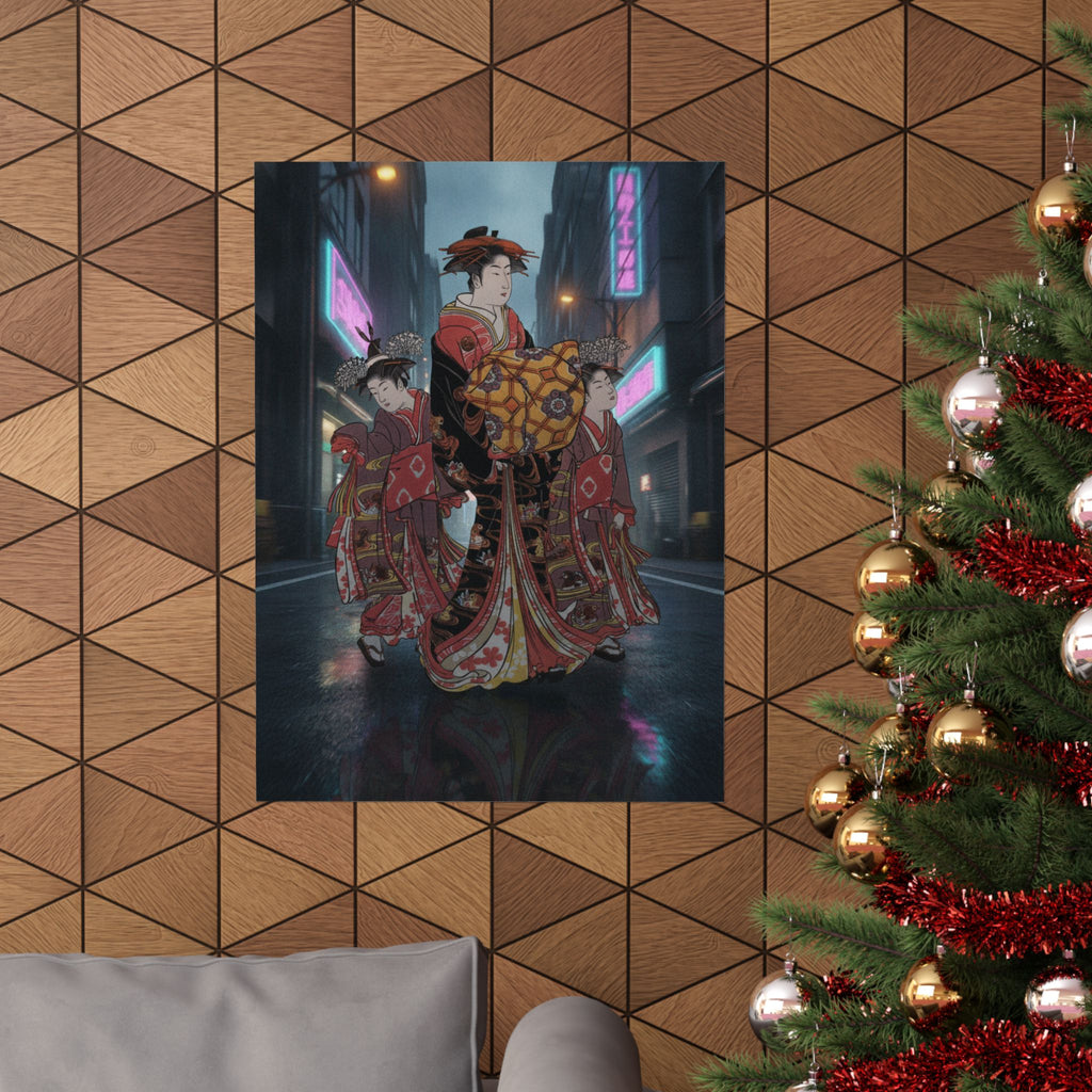 Fast Furious — An Oiran Accompanied By Two Kamuro — Matte Poster