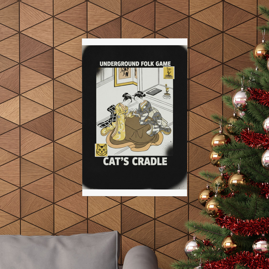 Streetwear Collage — Two Young Women Seated By A Kotatsu Playing Cat'S Cradle — Matte Poster