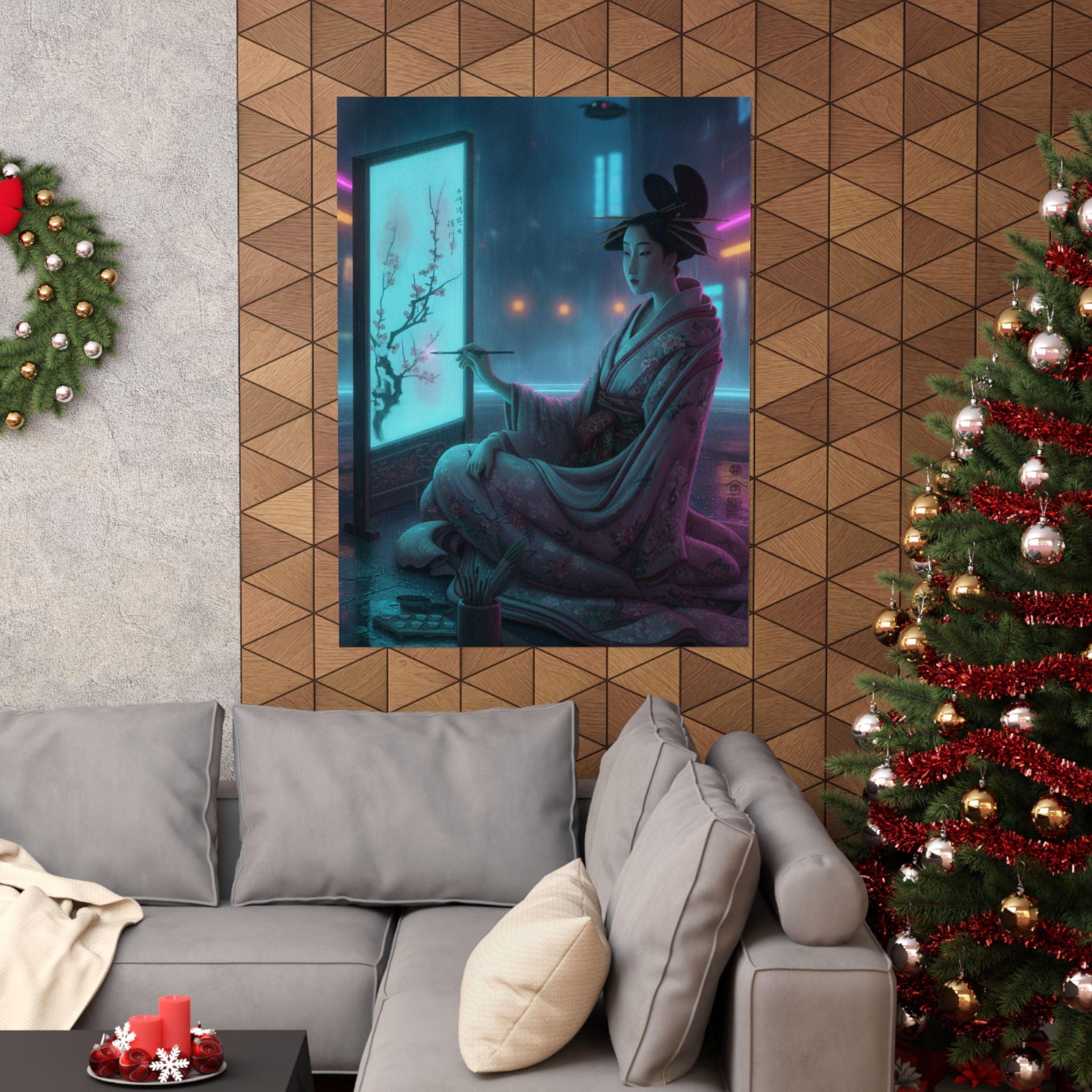 Neon Noir — Young Woman Painting A Screen — Matte Poster