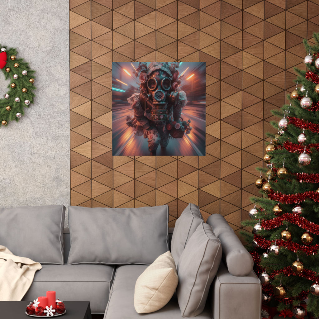 Neon Tunnel Rose Gas Mask Post-Apocalyptic Poster