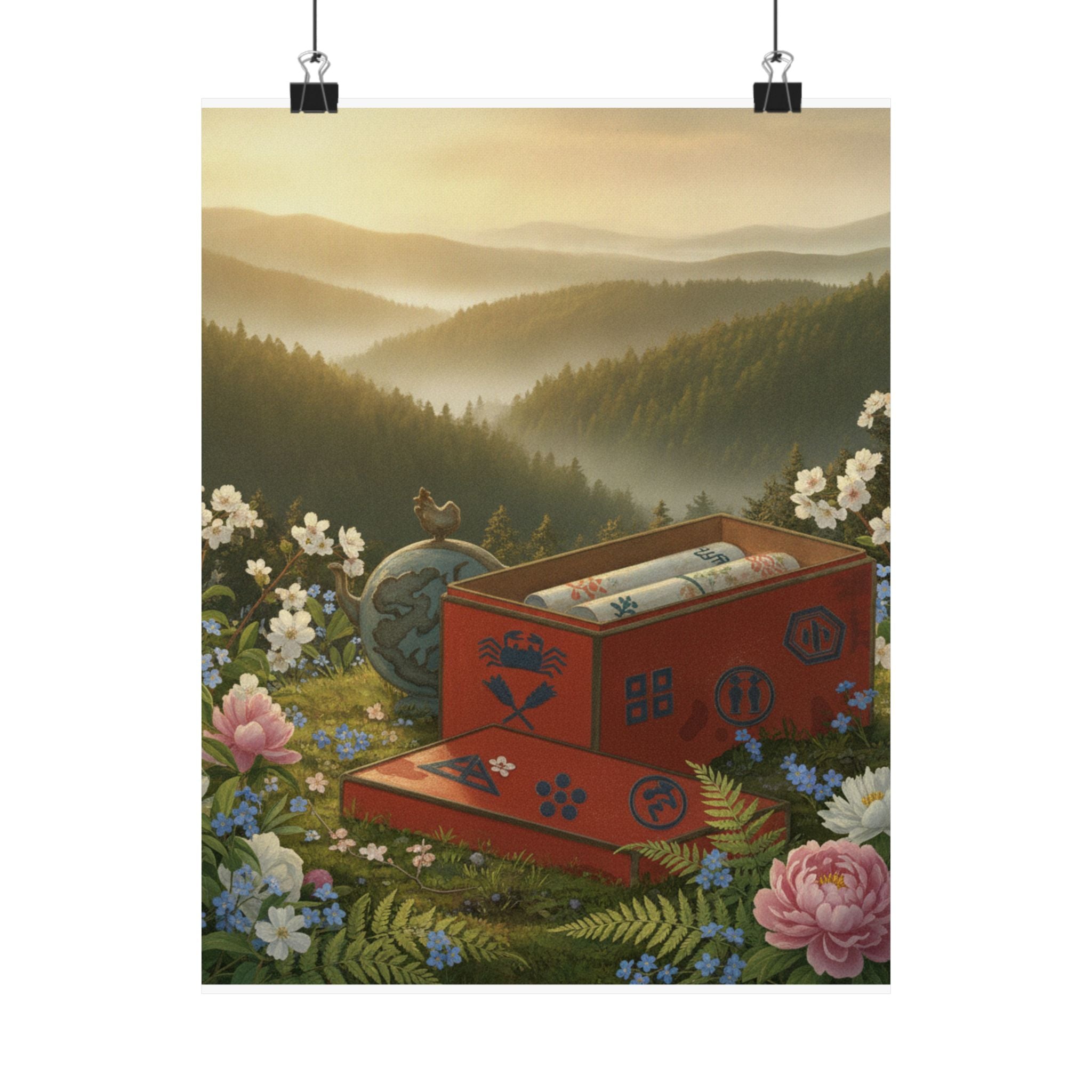 Scenic Nature — Red Lacquer Box And Water-Pot — Matte Poster