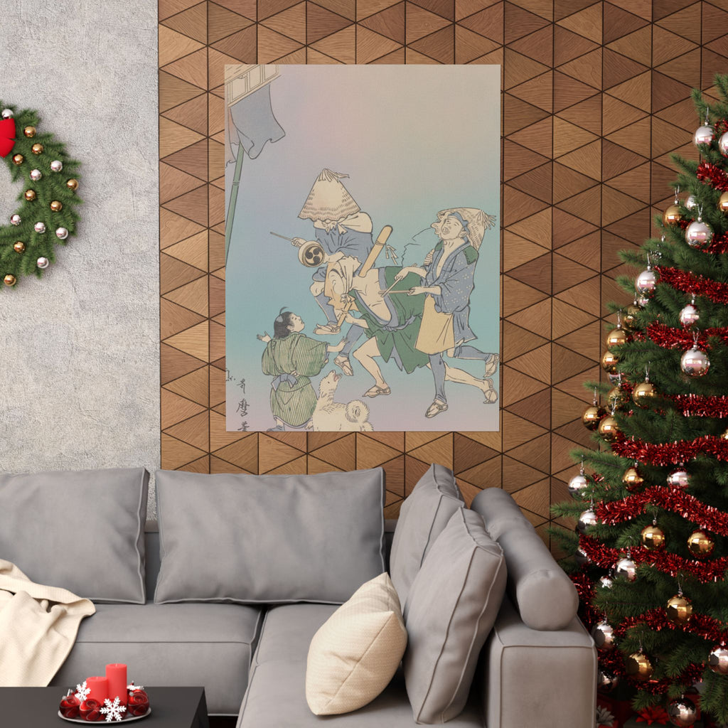 Affirmation — Three Revelers Of The Lower Classes, Wearing Komuso Hats, With Small Boy And Dog — Matte Poster
