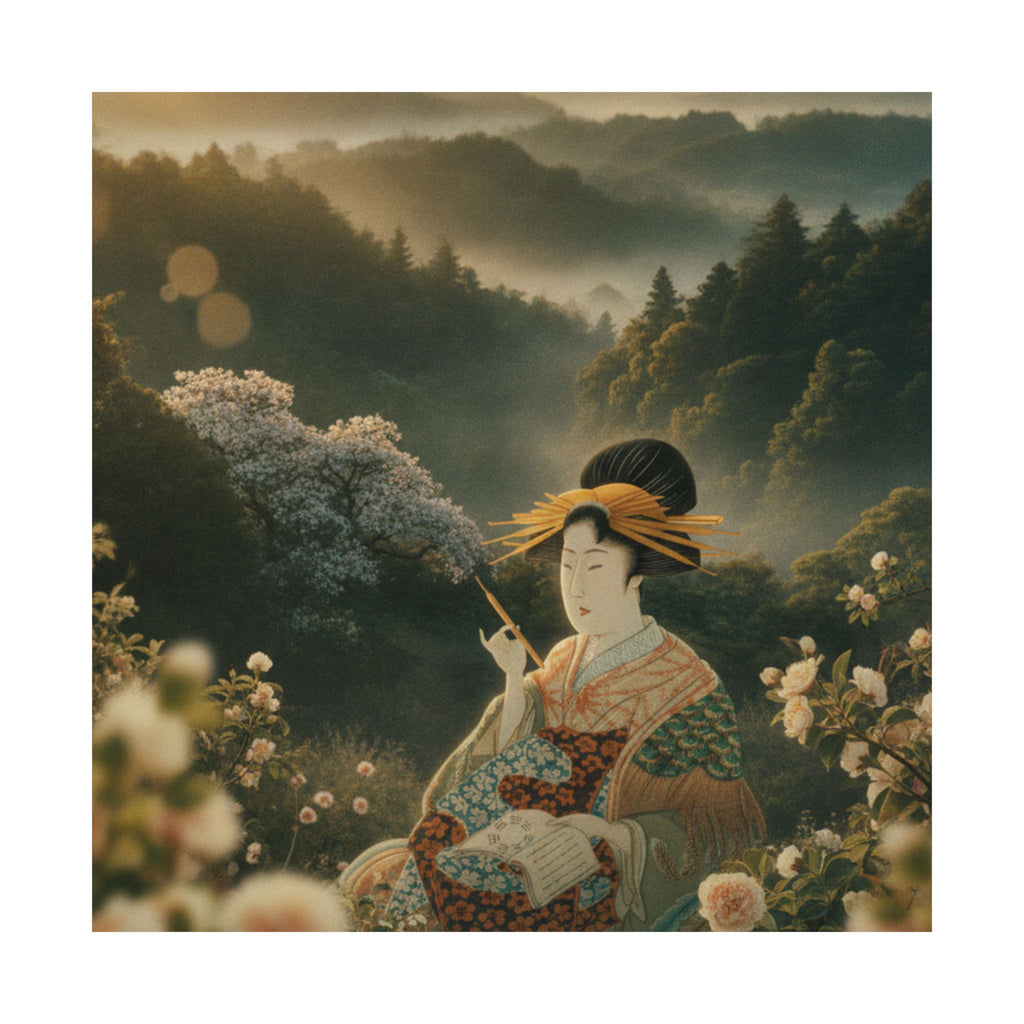 Scenic Nature — Courtesan With Book And Hair-Pin — Matte Poster
