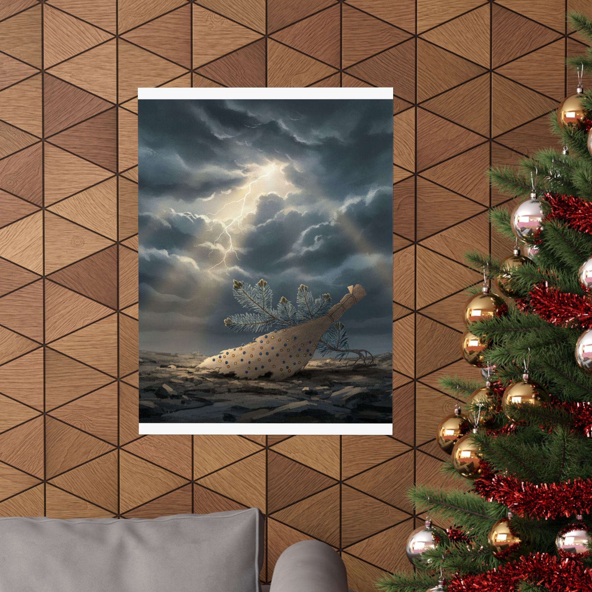 Dramatic Storm — Young Pine Tree And Jeweled Broom — Matte Poster