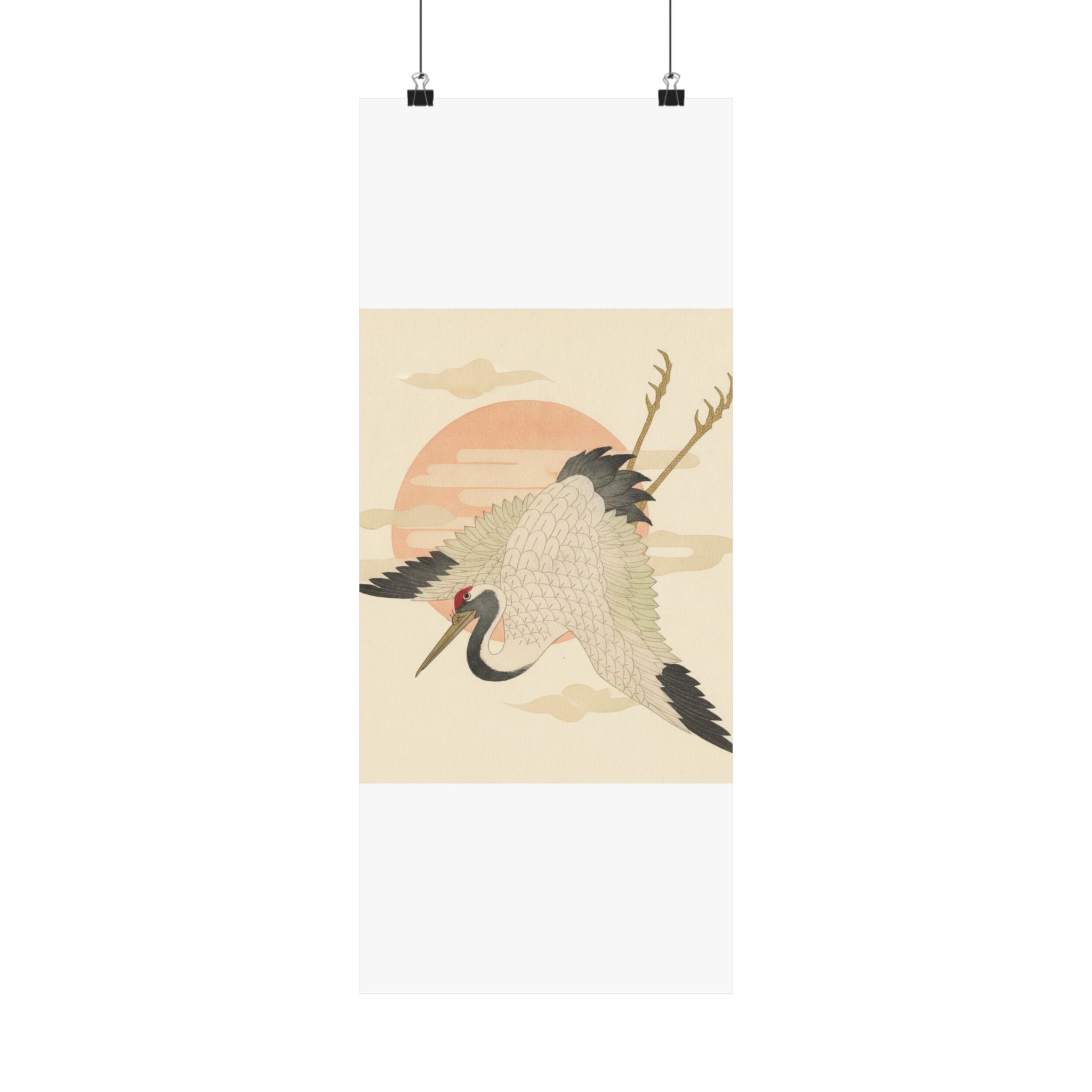 Botanical — White Crane Flying Across The Sun'S Disc — Matte Poster