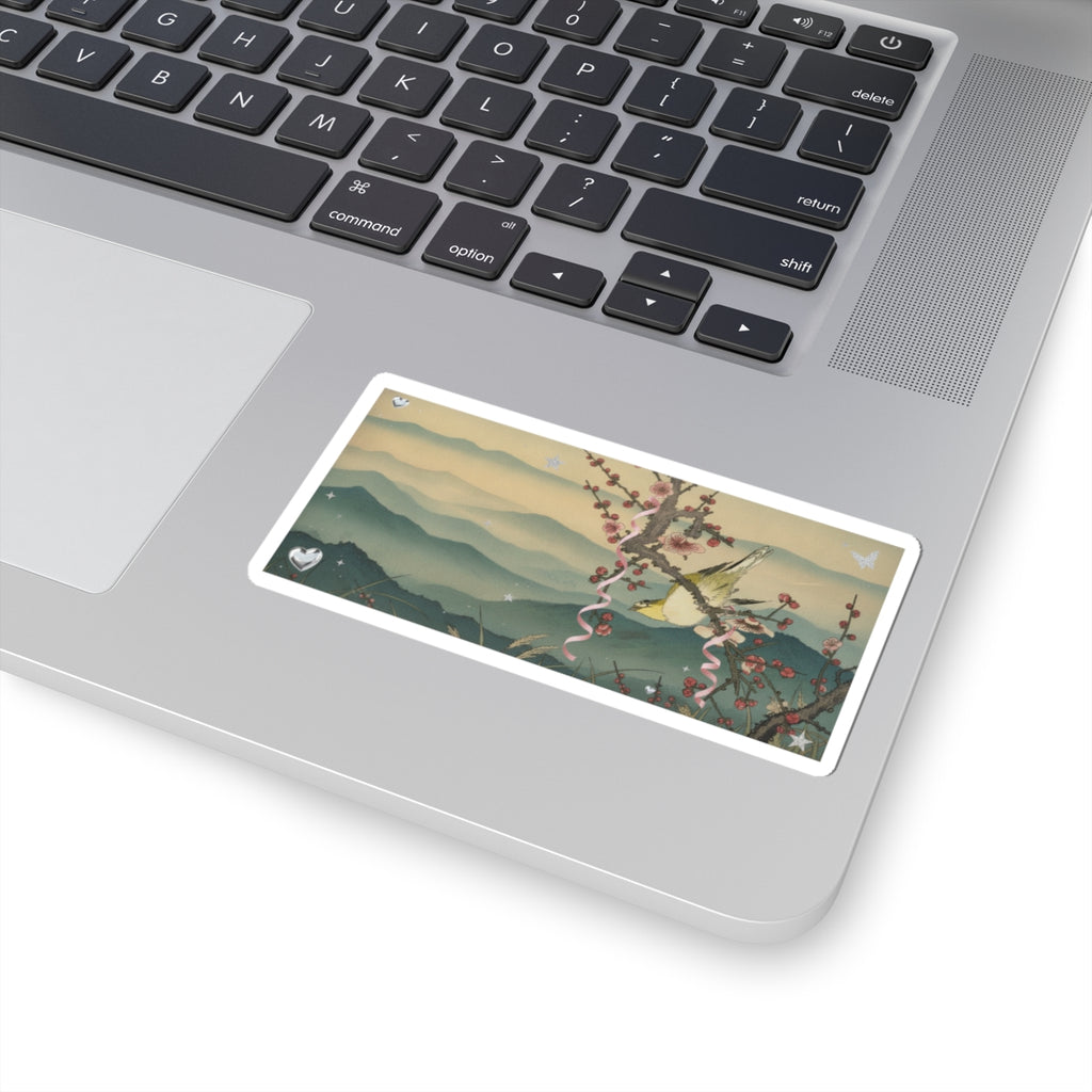 Scenic Nature — Bush Warbler On A Plum Branch (Ume Ni Uguisu) — Kiss-Cut Sticker