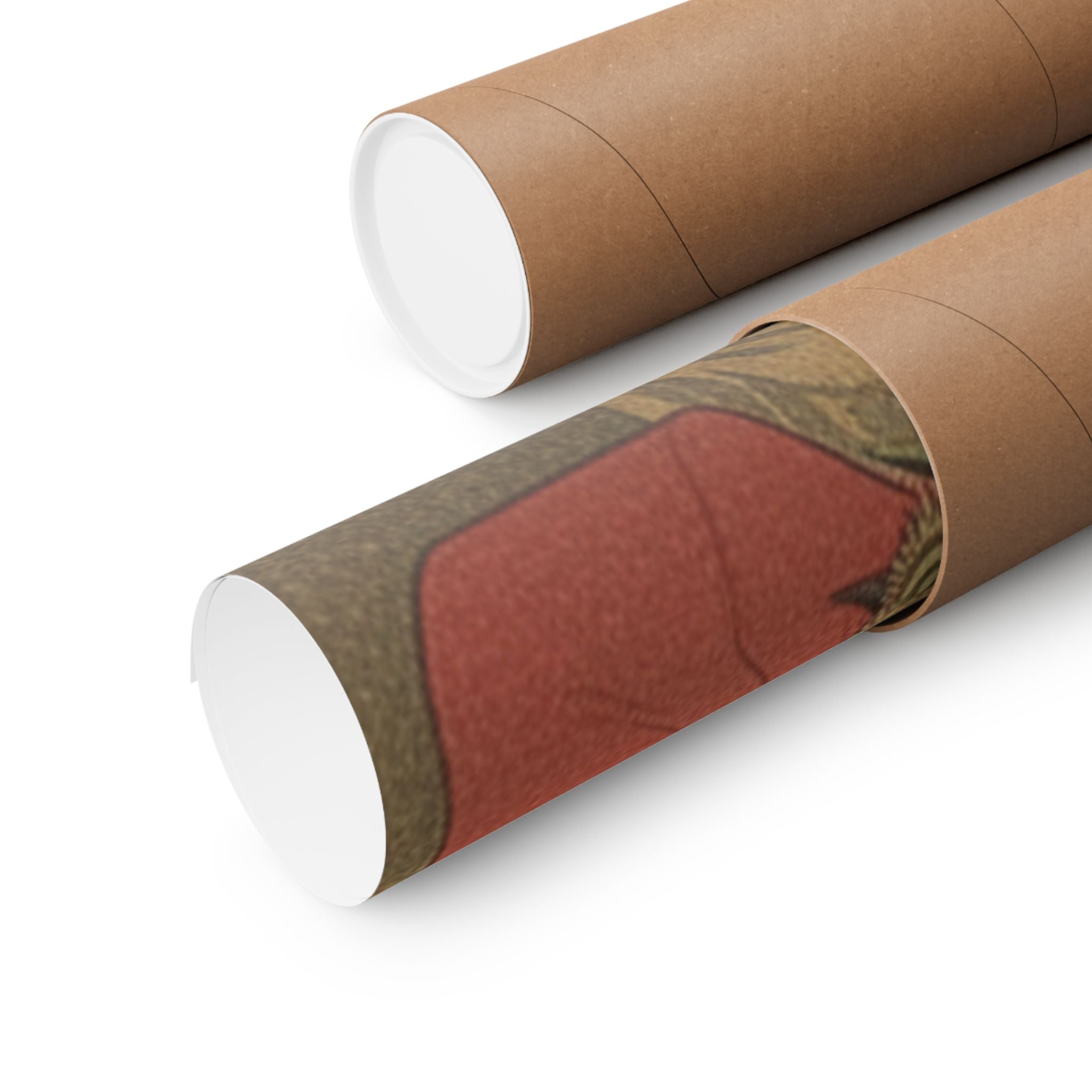 Scenic Nature — Painting Of Peacocks, Pines, A Waterfall, And A Roll Of Red Fabric — Matte Poster