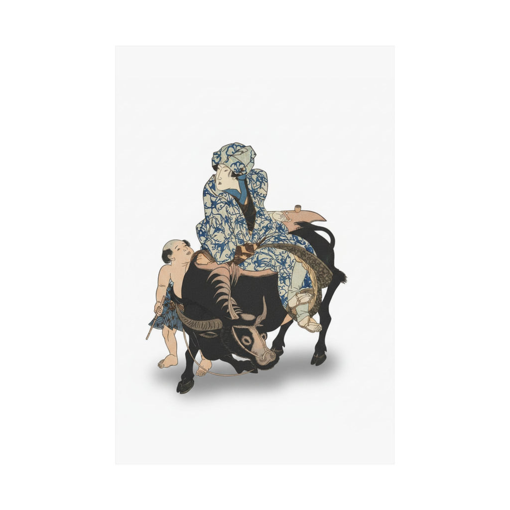 Ecommerce Main — Roshungi (Chinese, Lu Zhunyi) As A Woman With A Pipe Riding On A Buffalo — Matte Poster