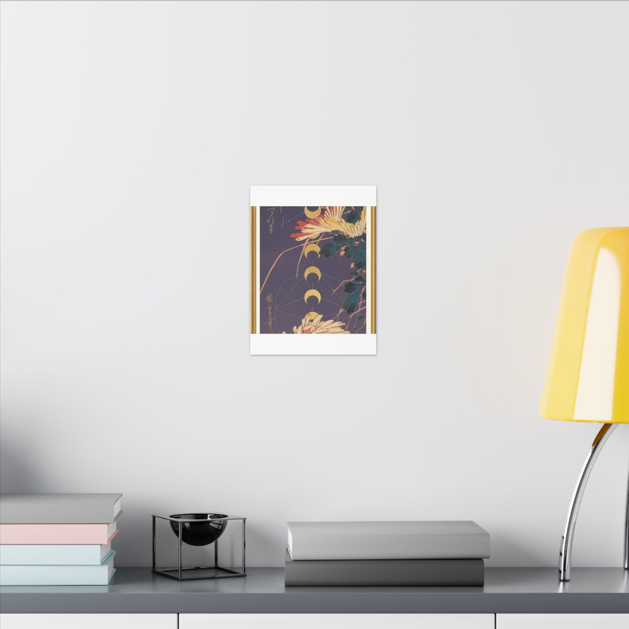 Chrysanthemum and Gold Moon Phases Woodblock Matte Canvas