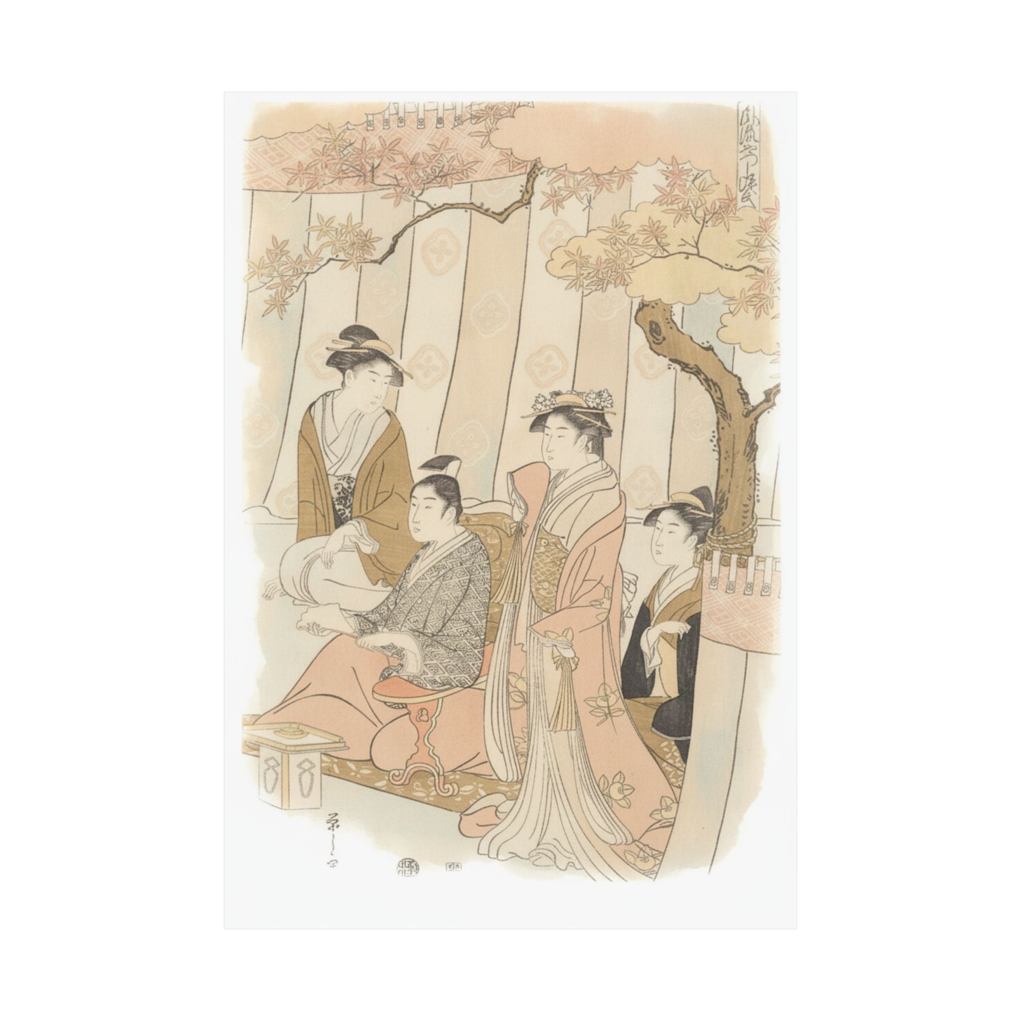 Watercolor — Prince Genji And Three Young Women — Matte Poster