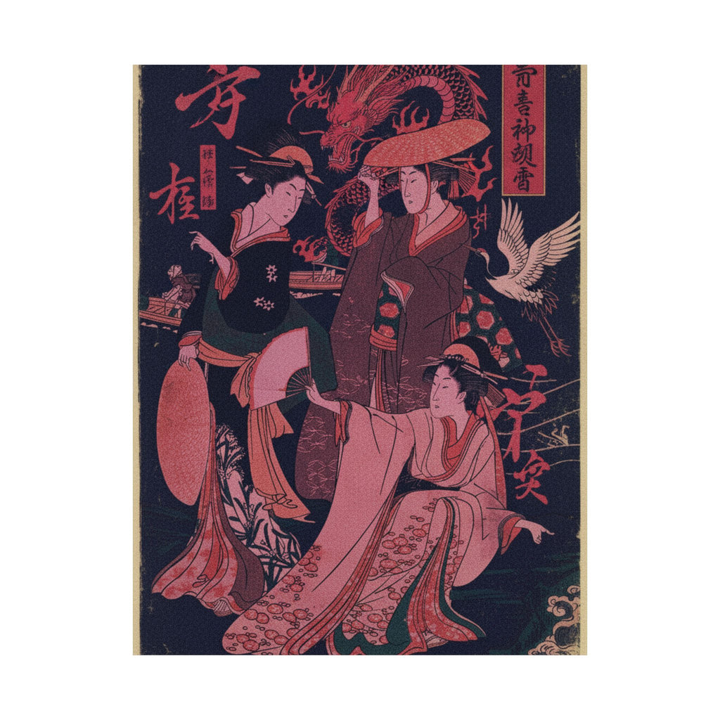Japanese Street — Three Young Ladies By The Seashore — Matte Poster