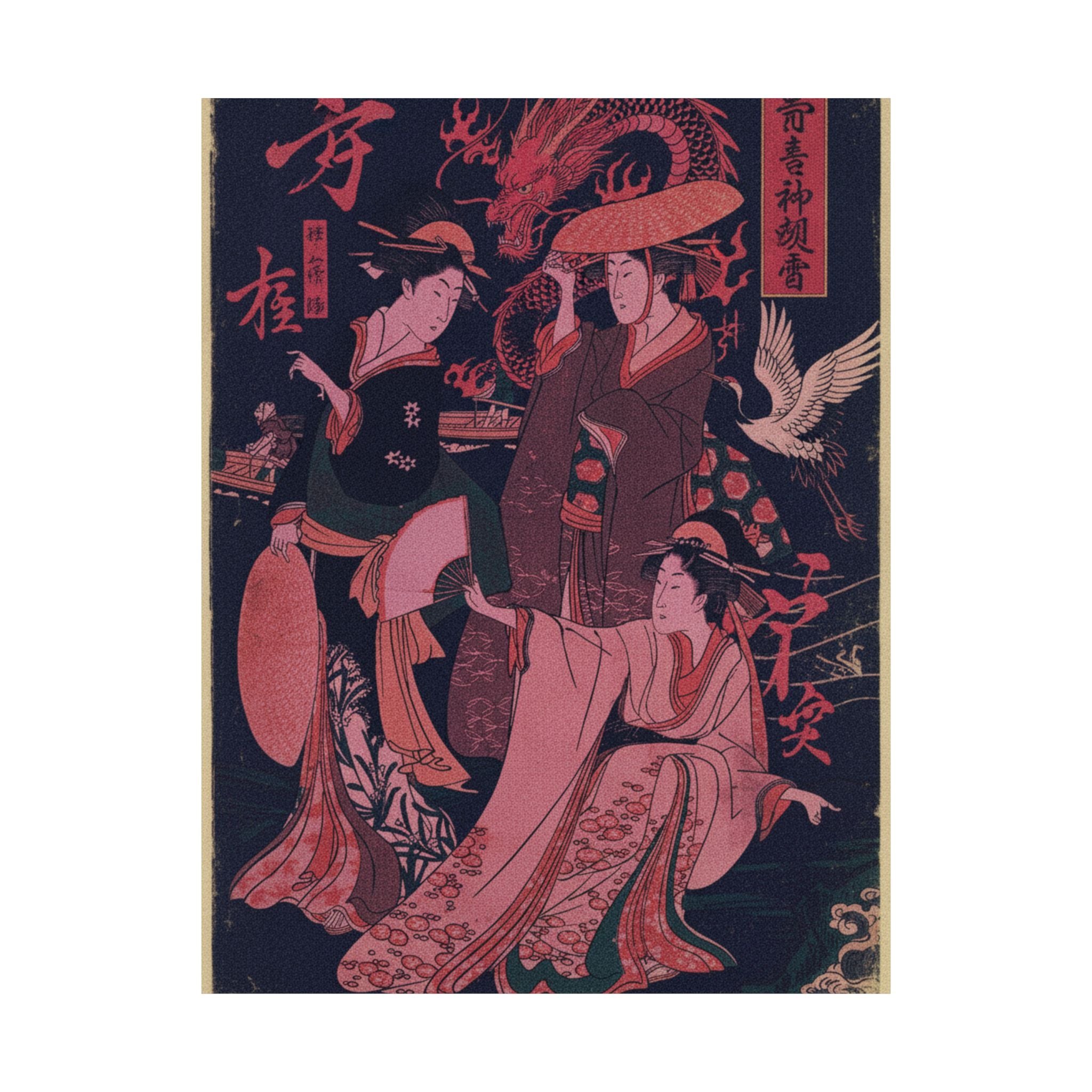 Japanese Street — Three Young Ladies By The Seashore — Matte Poster