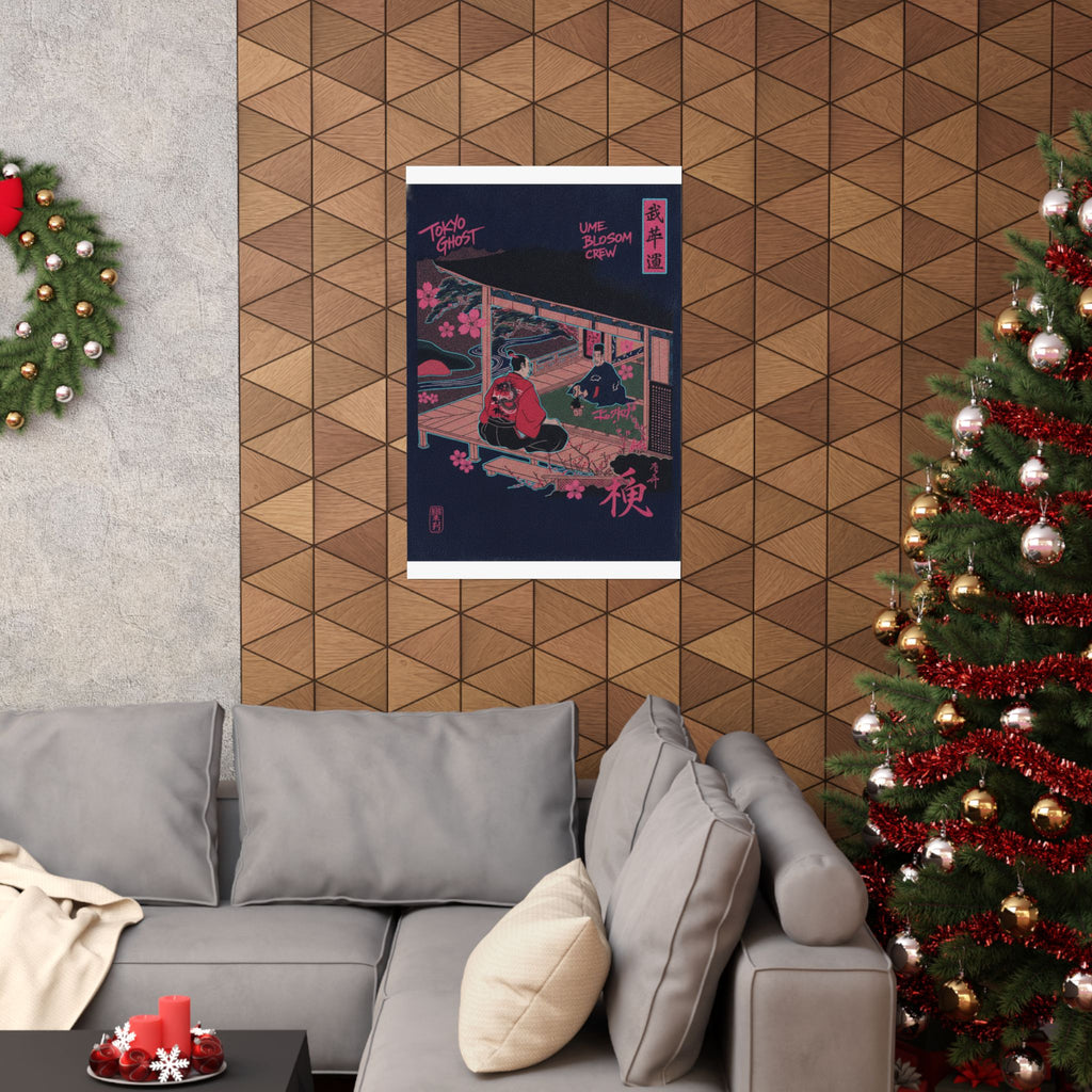 Japanese Street — Samurai Admiring Pine-Tree And Plum Blossoms — Matte Poster