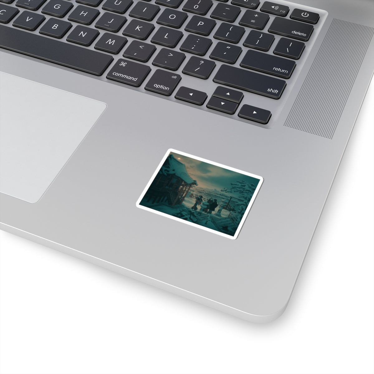 Cinematic — Snow Scene With Figures Outside A Temple — Kiss-Cut Sticker