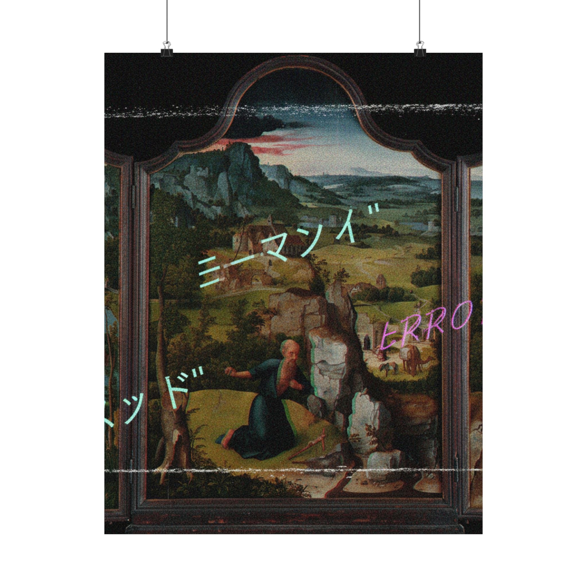Glitched Renaissance Triptych Vaporwave ERROR Matte Poster