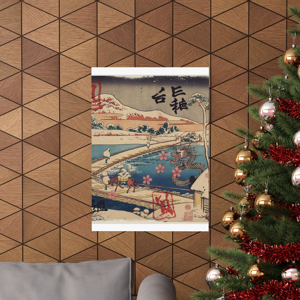 Japanese Street — Old View Of The Boat-Bridge At Sano In Kōzuke Province (Kōzuke Sano Funabashi No — Matte Poster