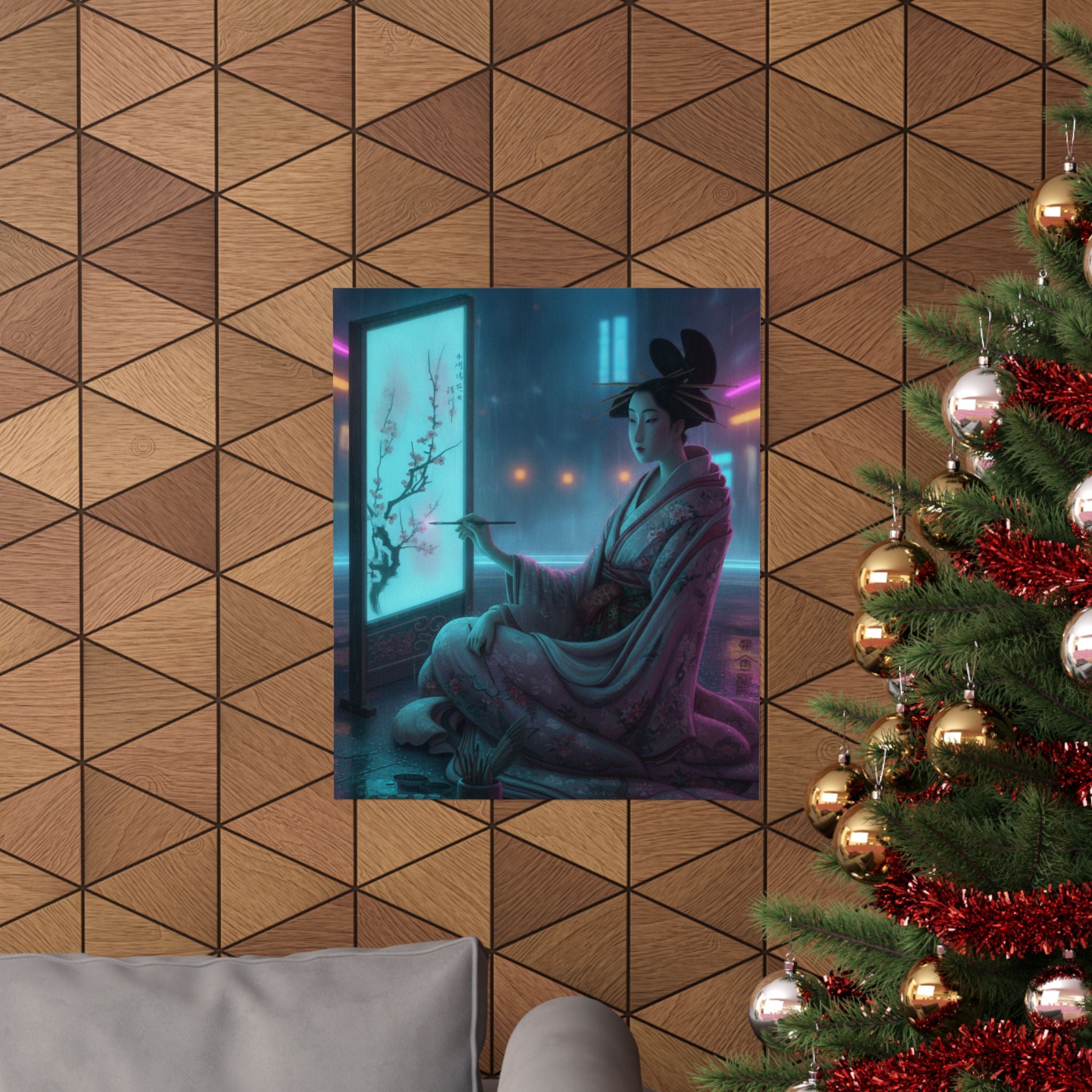 Neon Noir — Young Woman Painting A Screen — Matte Poster