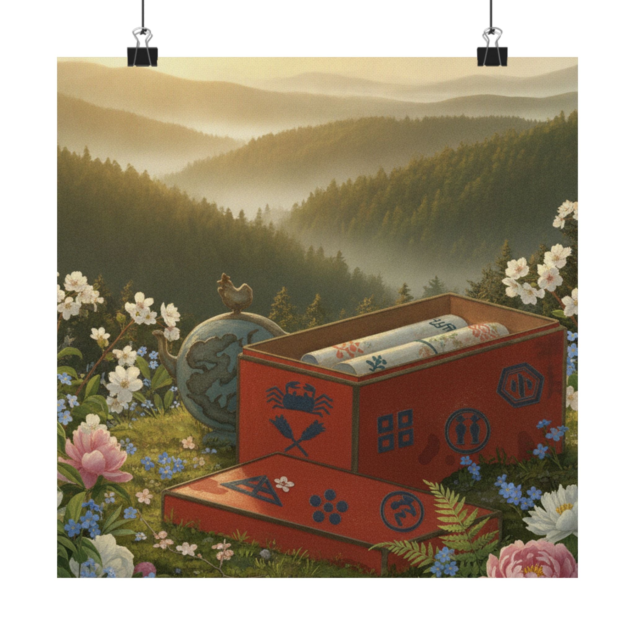 Scenic Nature — Red Lacquer Box And Water-Pot — Matte Poster