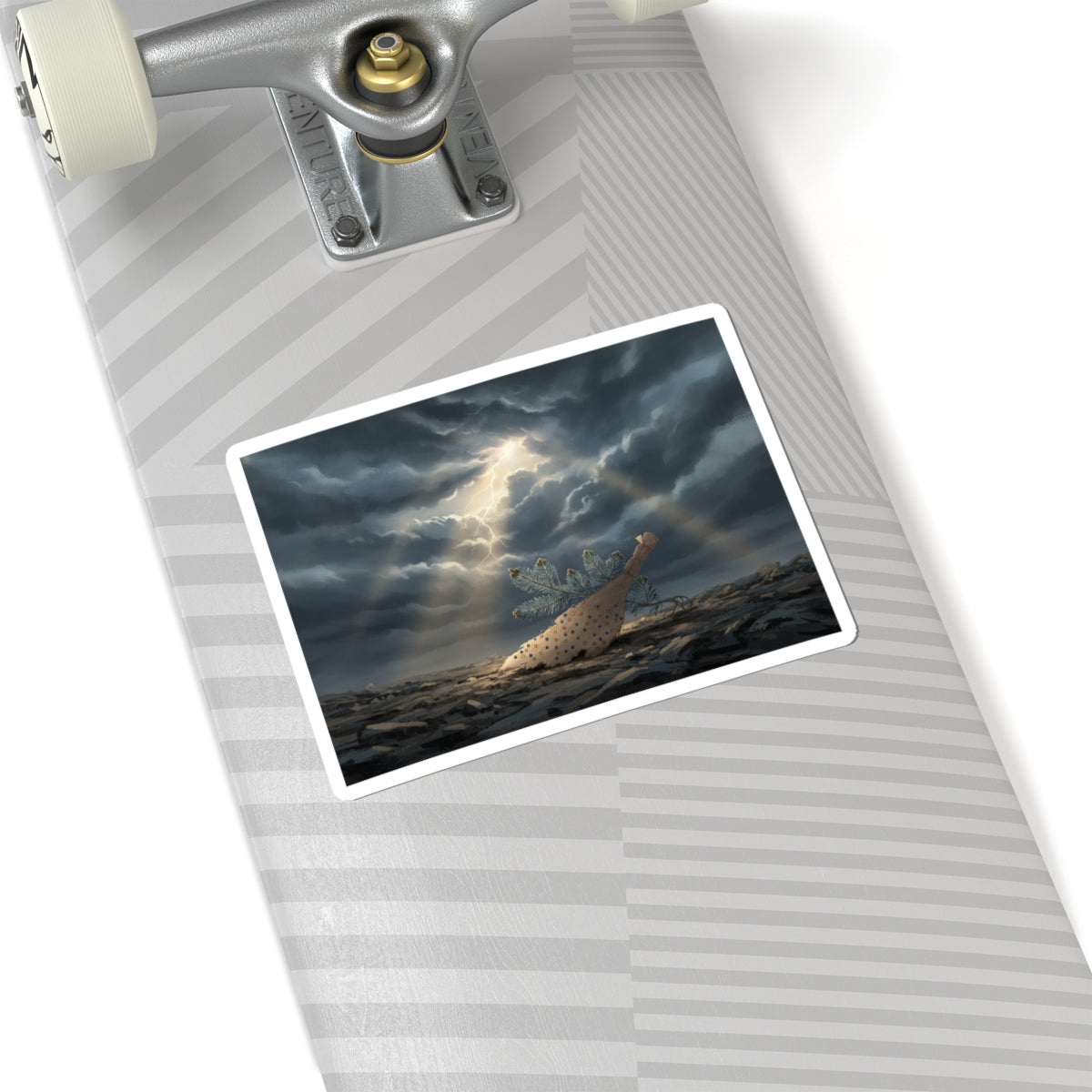 Dramatic Storm — Young Pine Tree And Jeweled Broom — Kiss-Cut Sticker