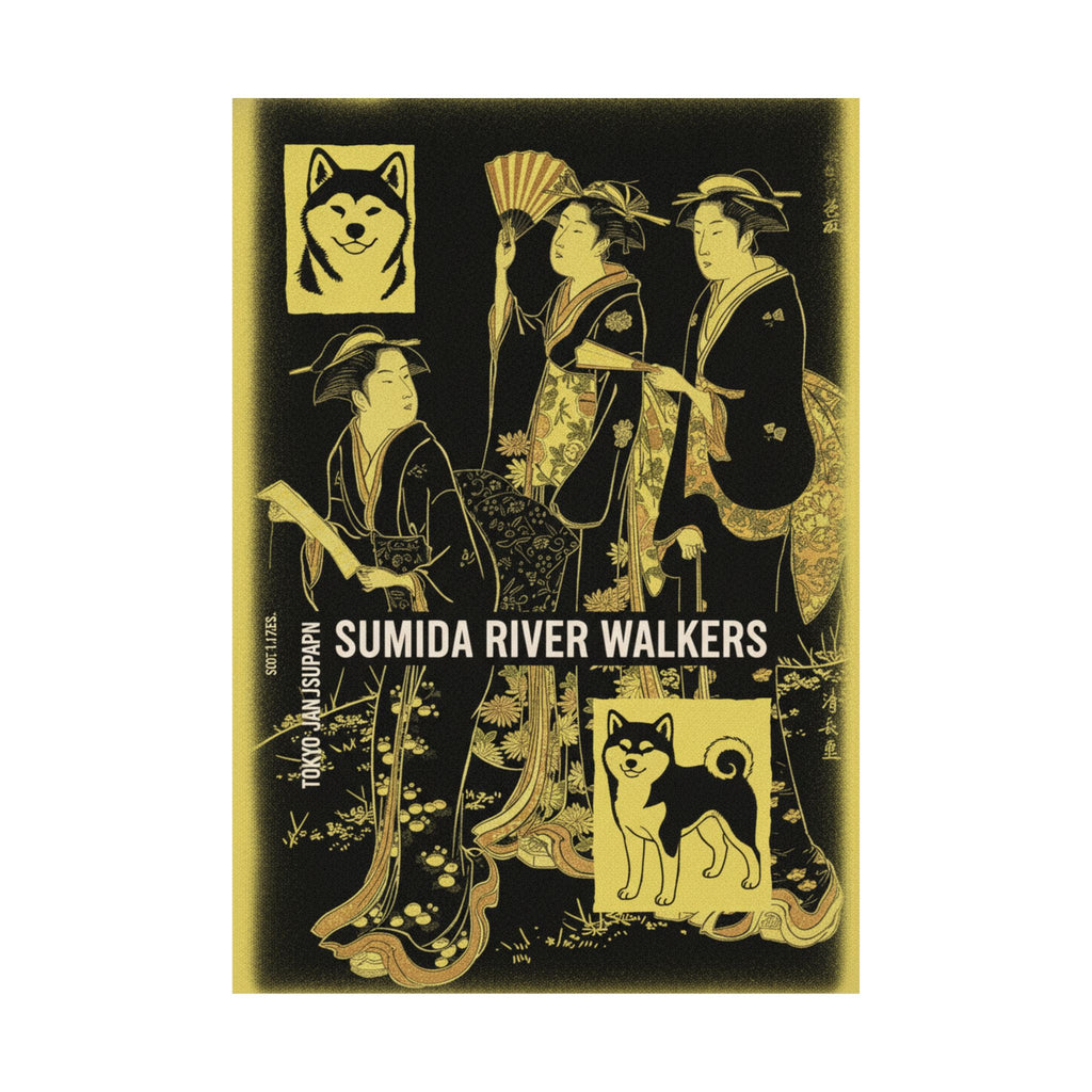 Streetwear Collage — Three Young Women Strolling On The Bank Of The Sumida River — Matte Poster