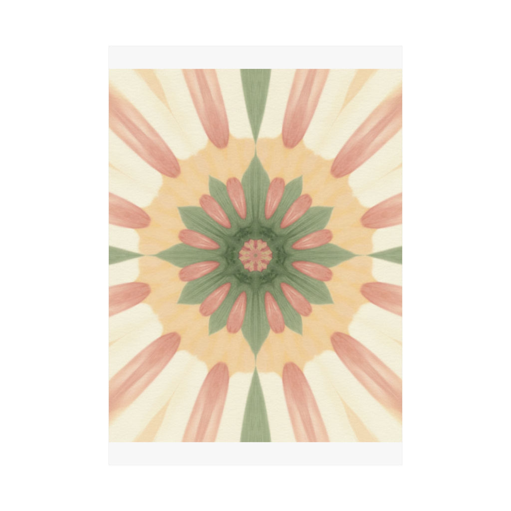 Peach and Sage Floral Kaleidoscope Mandala Poster