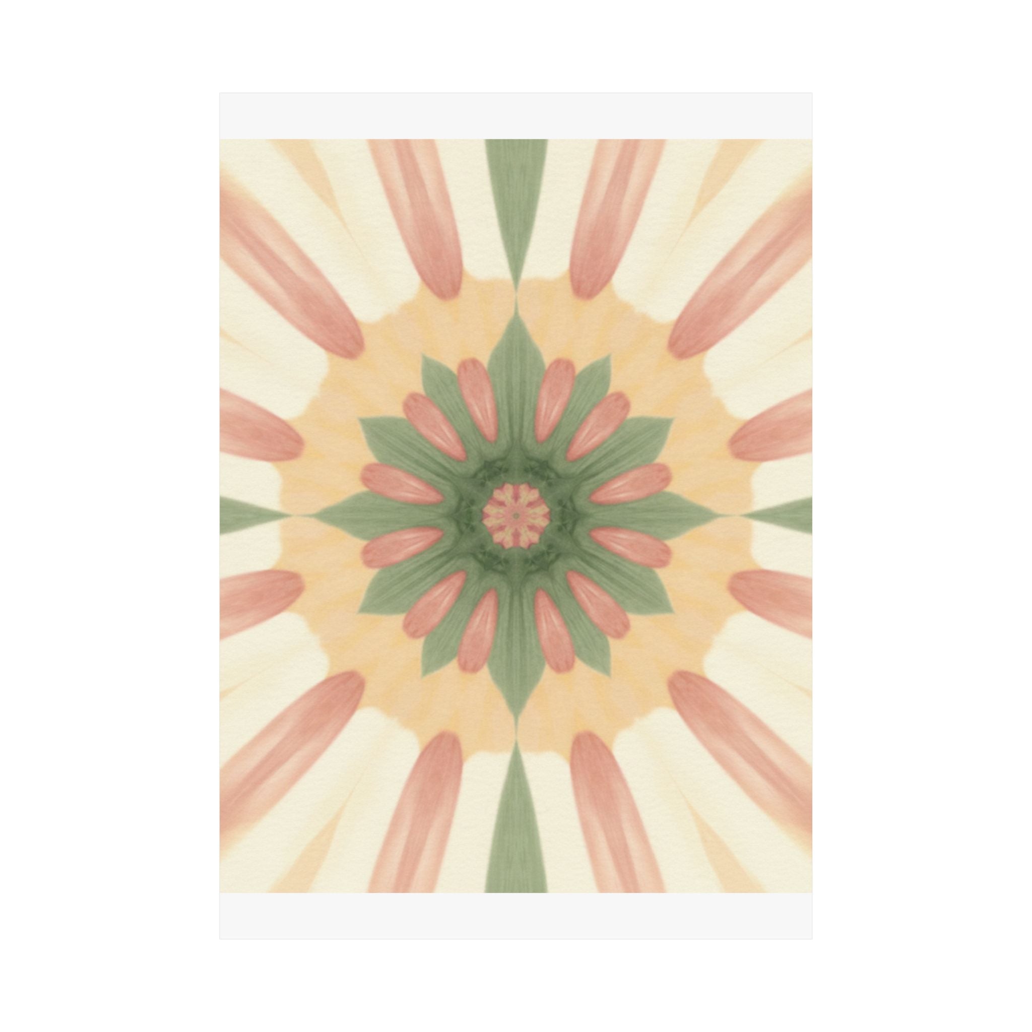 Peach and Sage Floral Kaleidoscope Mandala Poster