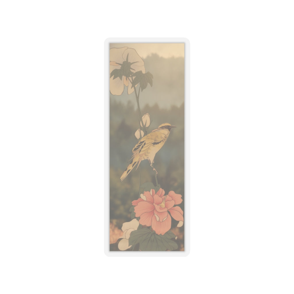 Scenic Nature — Black-Naped Oriole Perched On A Stem Of Rose Mallow — Kiss-Cut Sticker