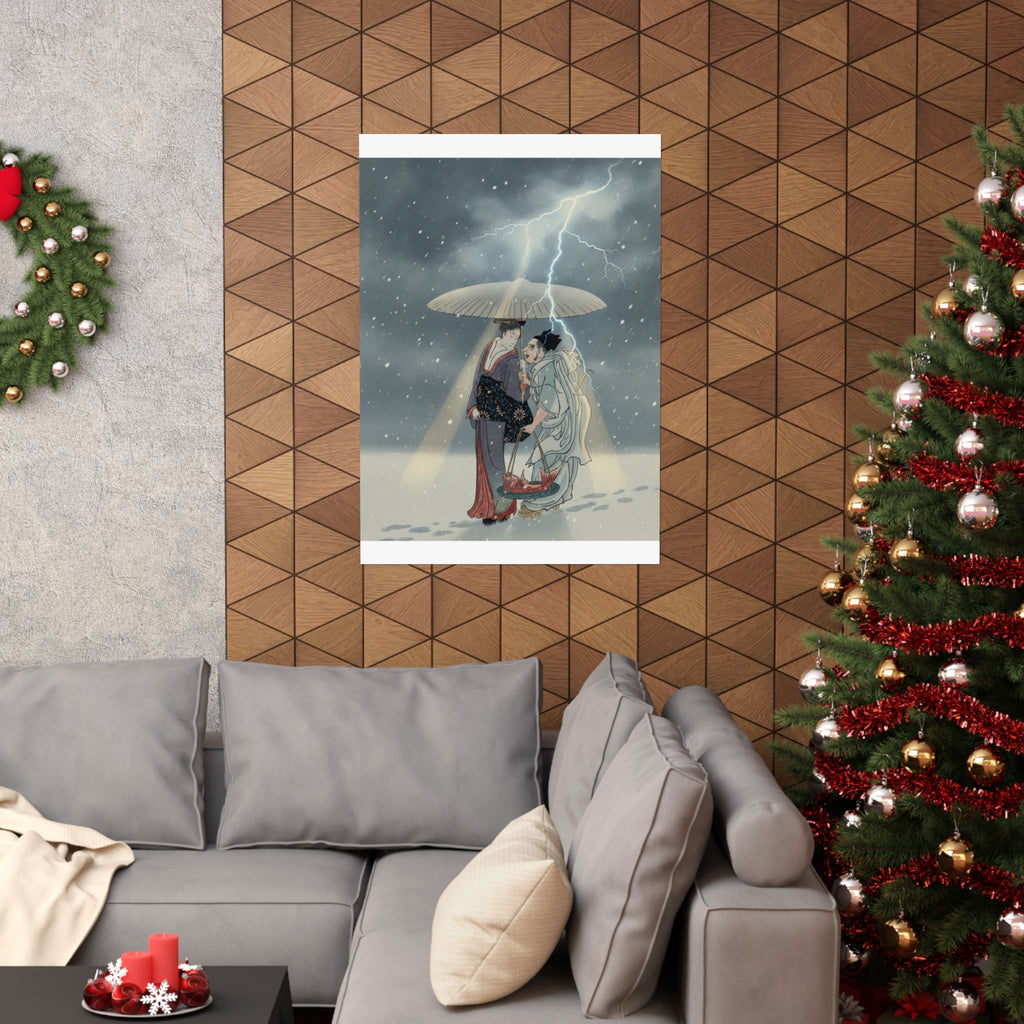 Dramatic Storm — Ebisu And Benten Walking In The Snow — Matte Poster