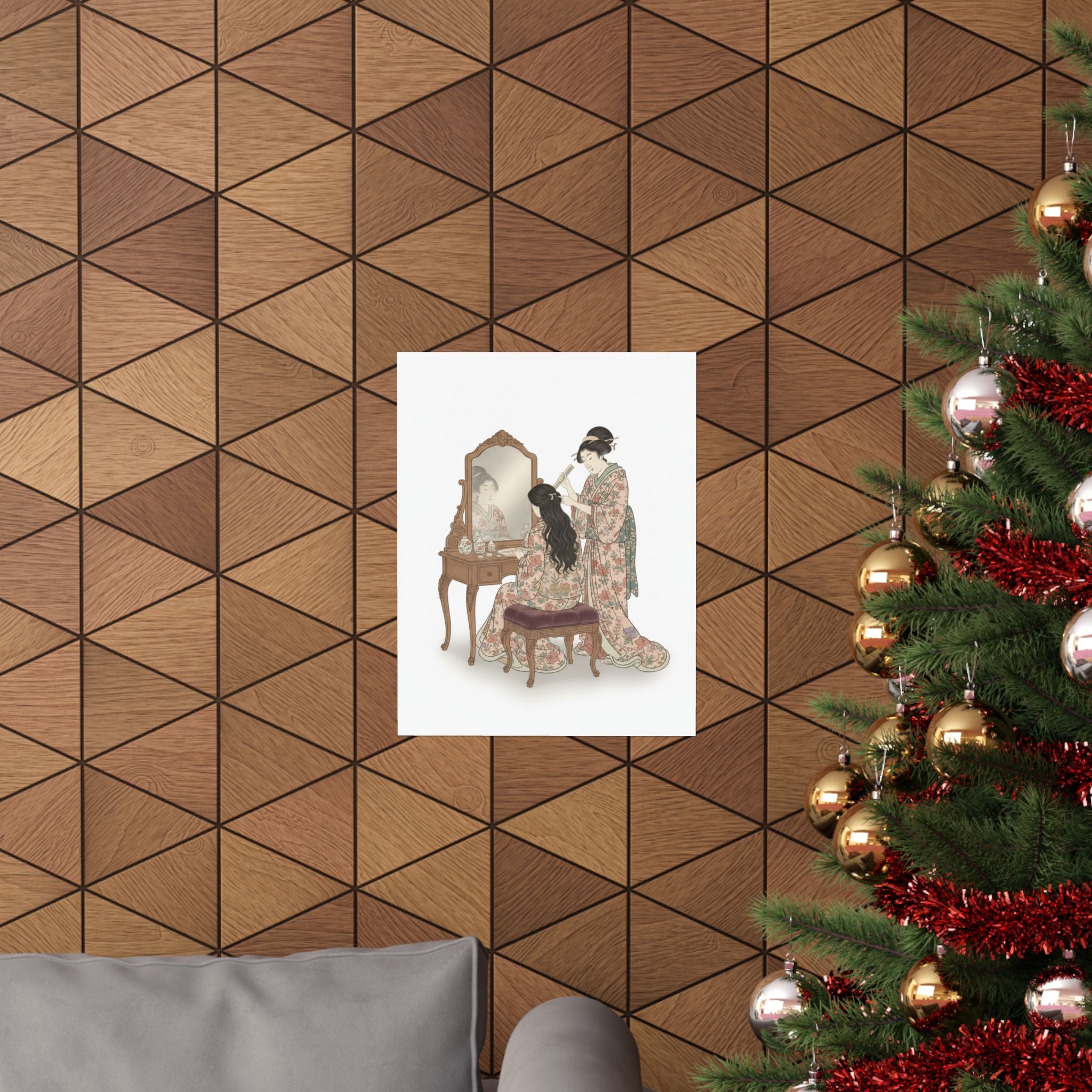Ecommerce Main — A Woman At Her Toilet Seated Before A Mirror, Having Her Hair Combed By A Kameyu — Matte Poster