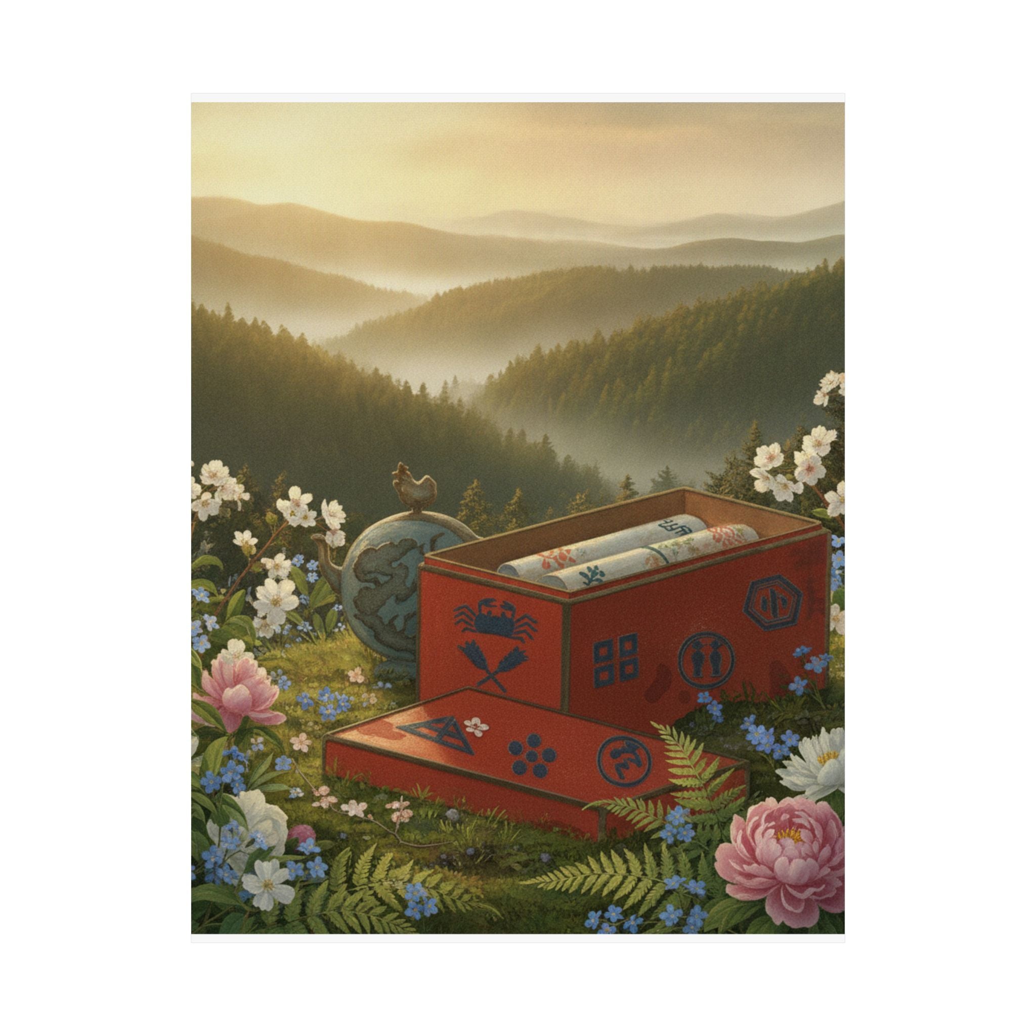 Scenic Nature — Red Lacquer Box And Water-Pot — Matte Poster