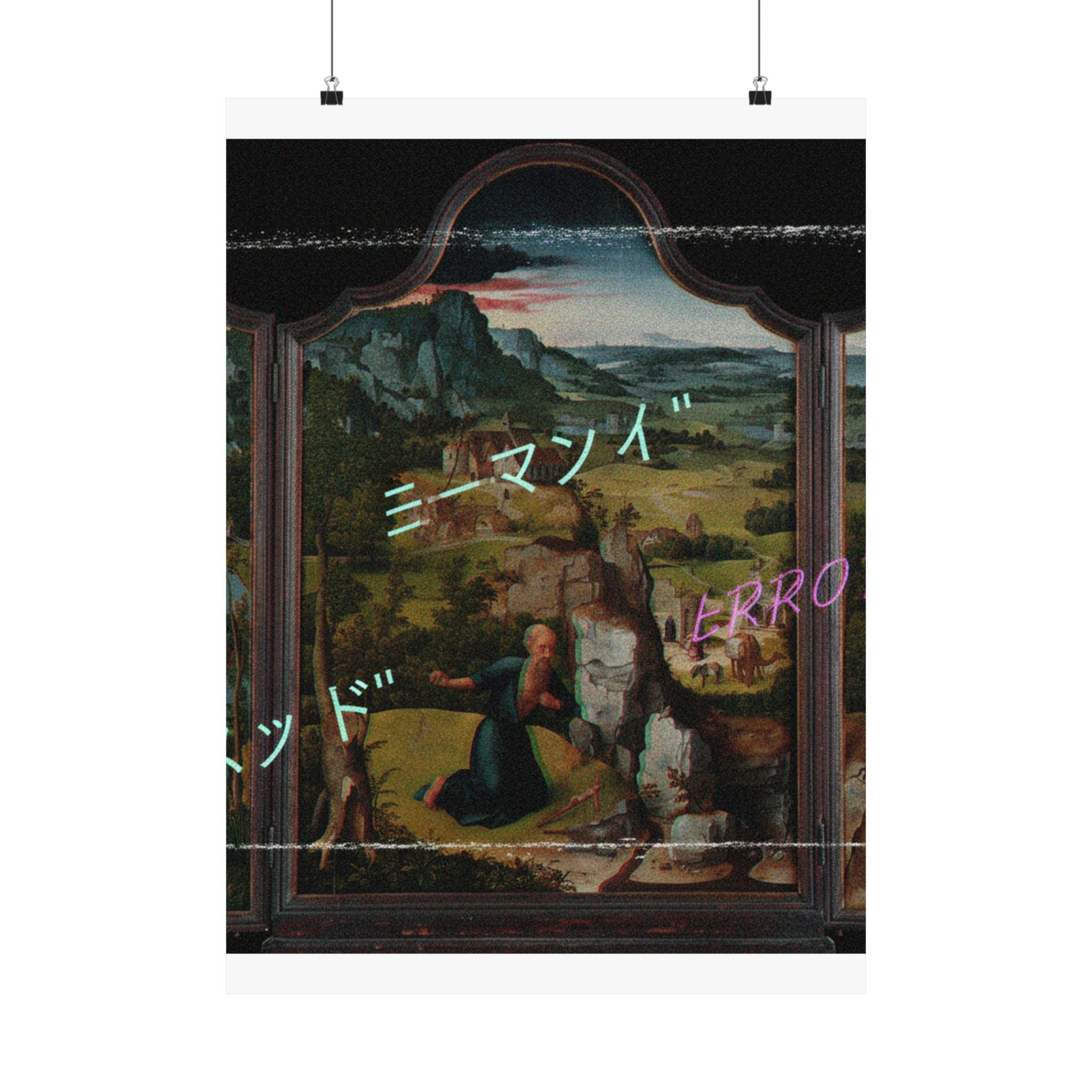 Glitched Renaissance Triptych Vaporwave ERROR Matte Poster